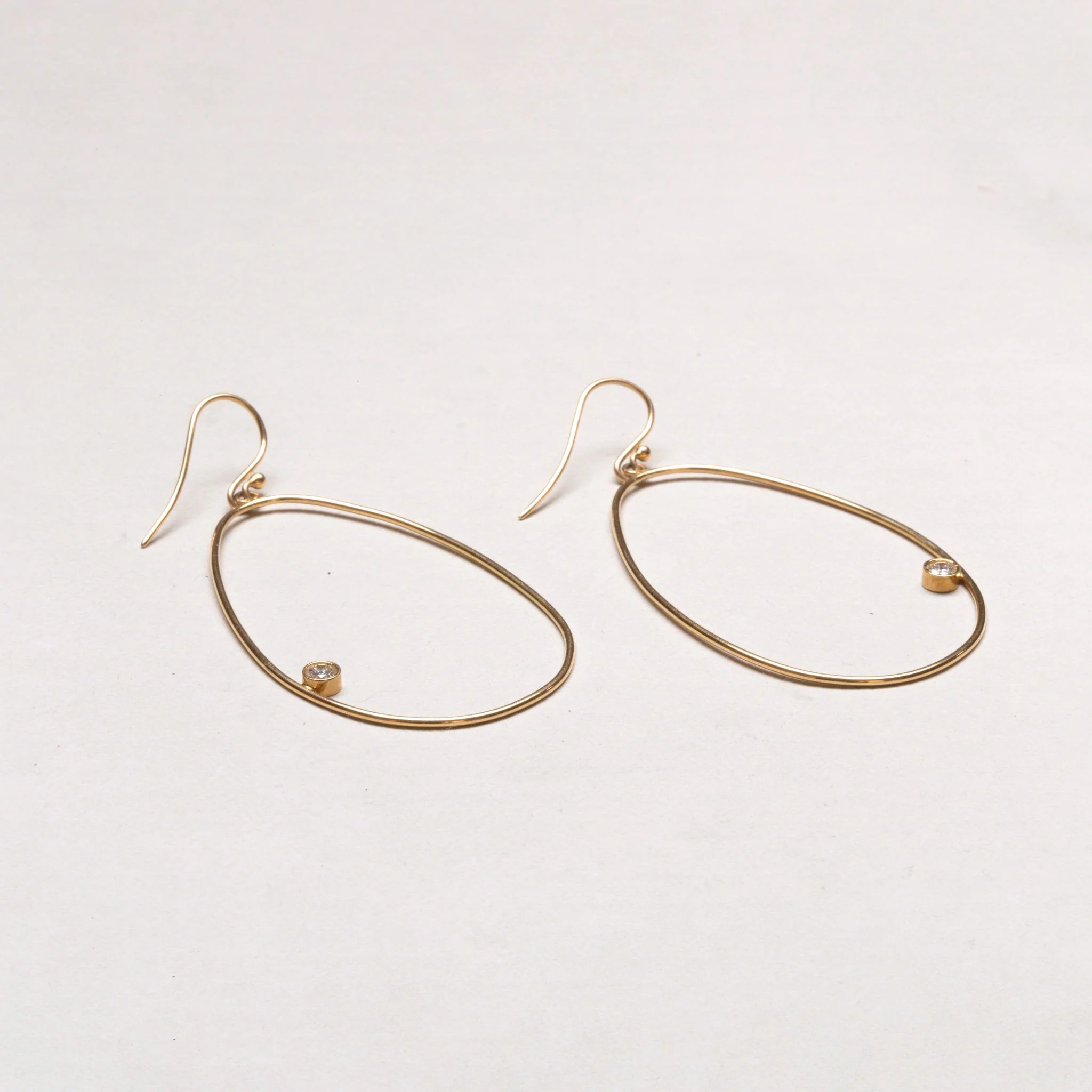 Vintage 18ct Gold Open Teardrop Hoop Earrings with Diamonds