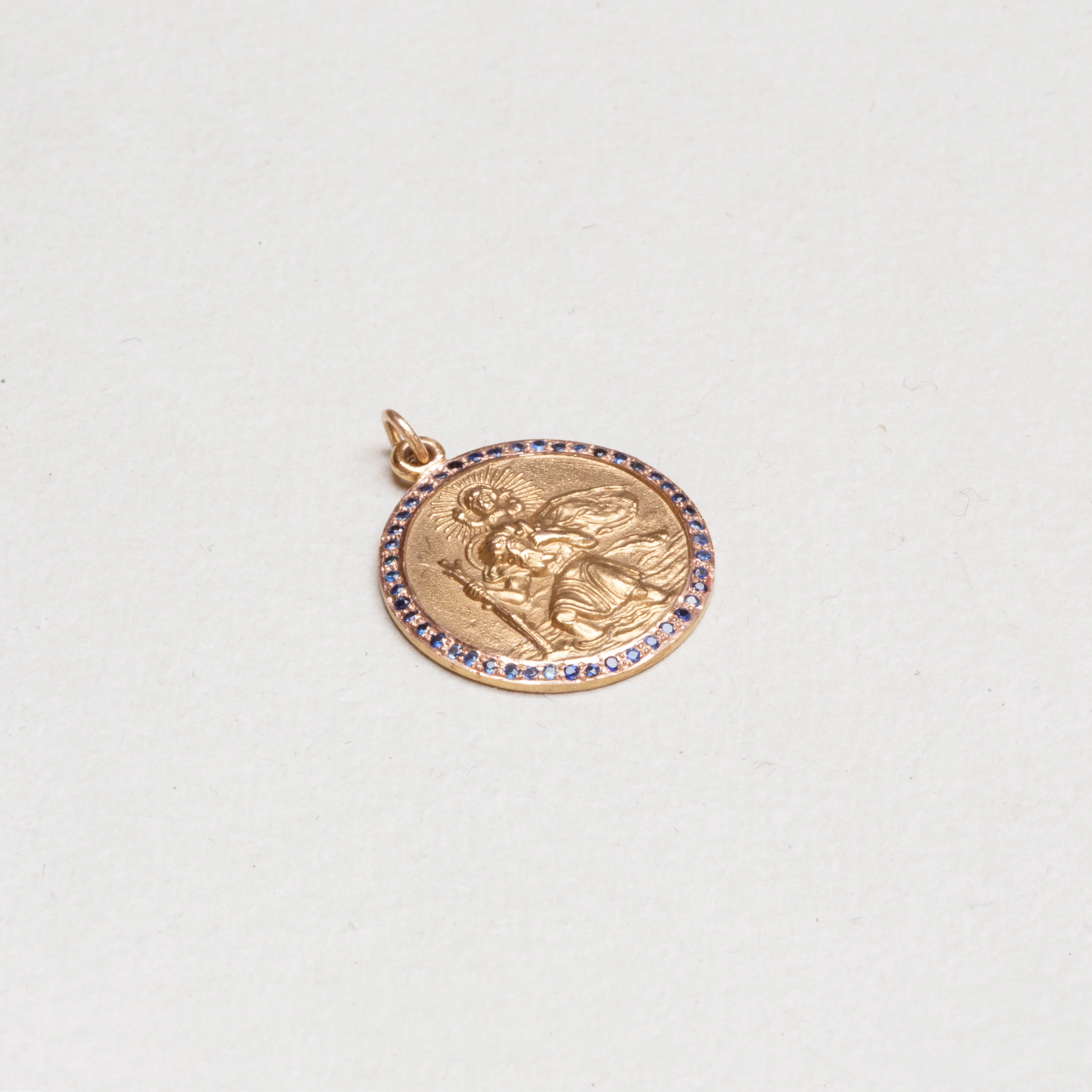 Vintage 9ct Gold St. Christopher Charm Pendant with Blue Sapphires - Image 2