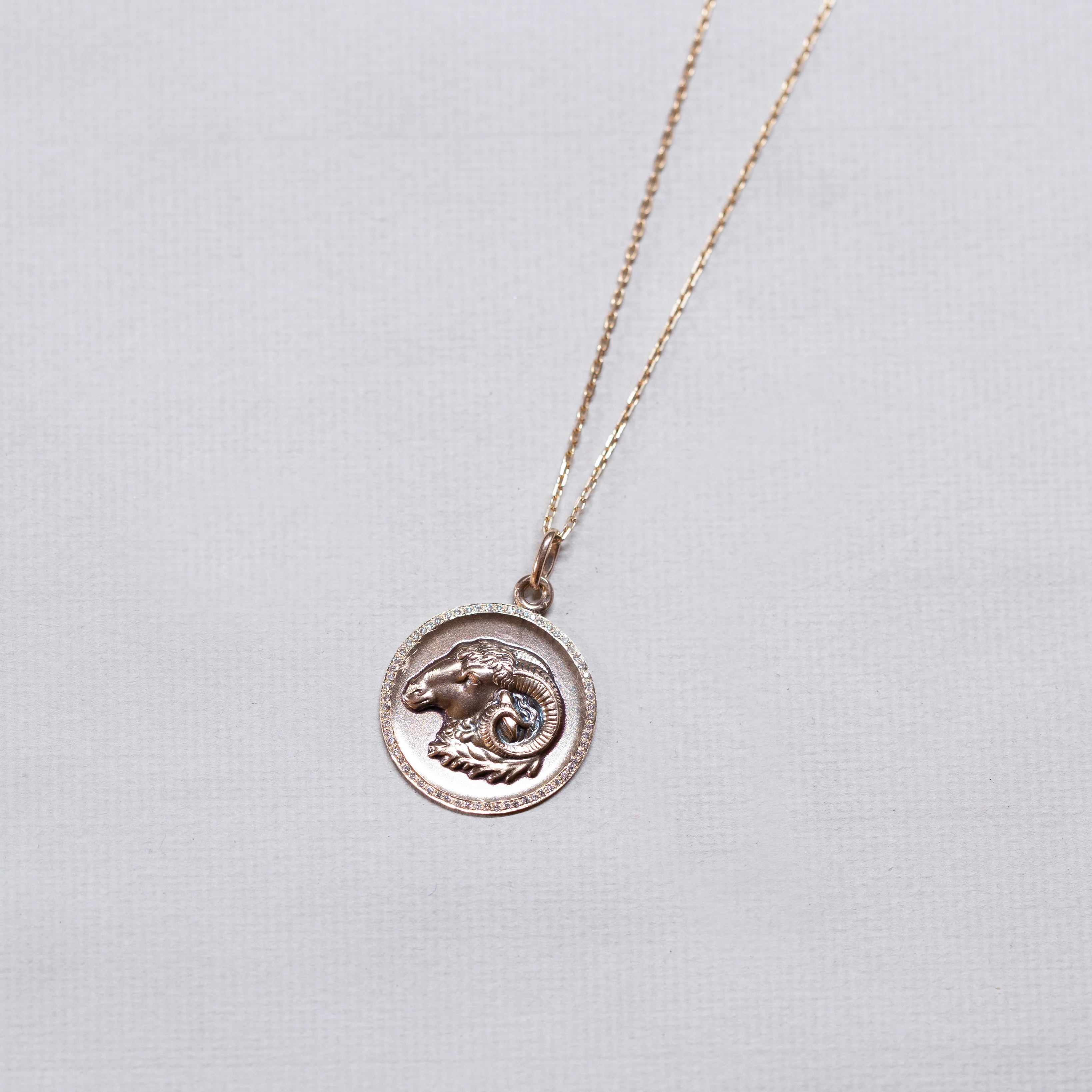 Vintage Aries Charm Pendant with Diamonds