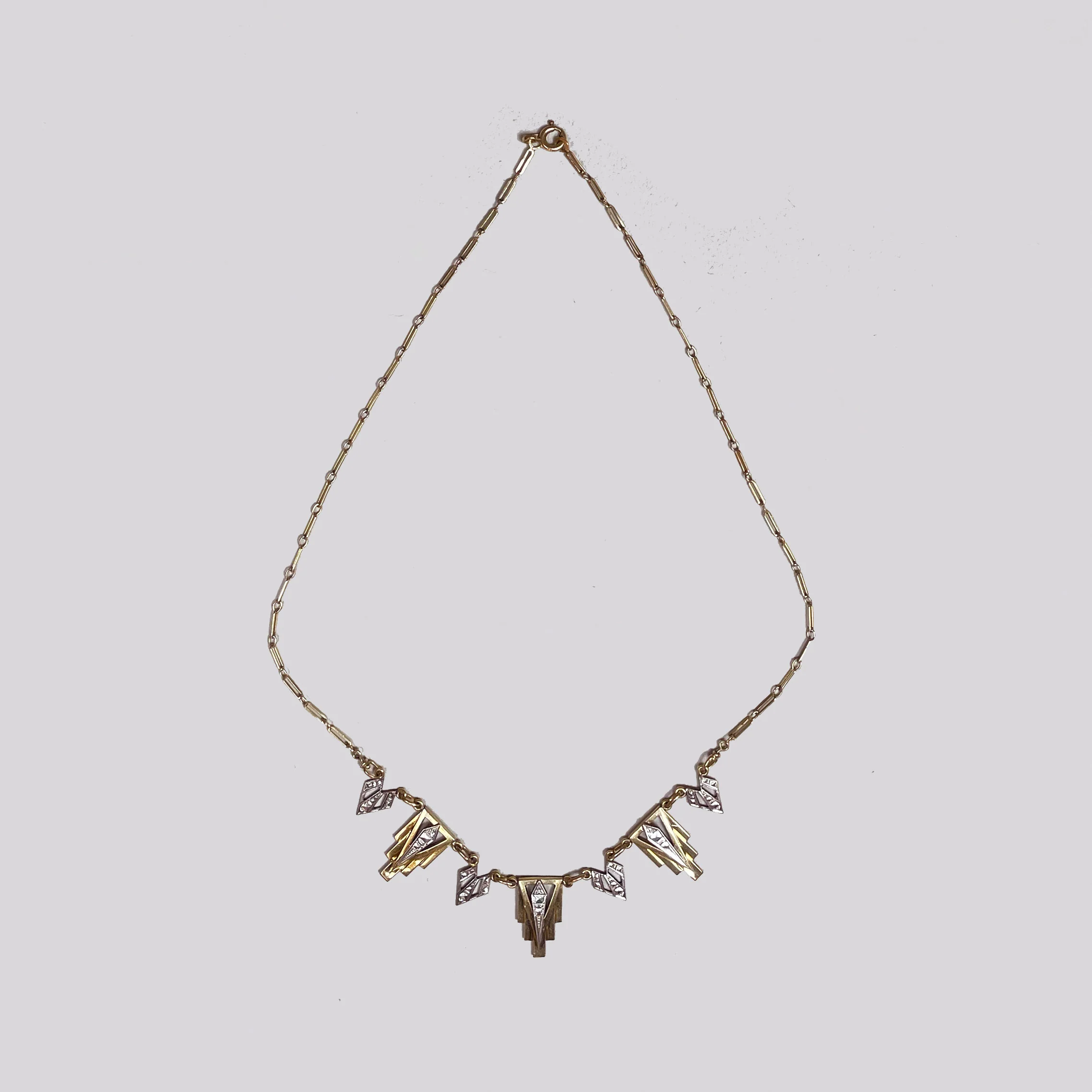 Vintage Art Deco Gold and Platinum Necklace with Diamonds - Image 2