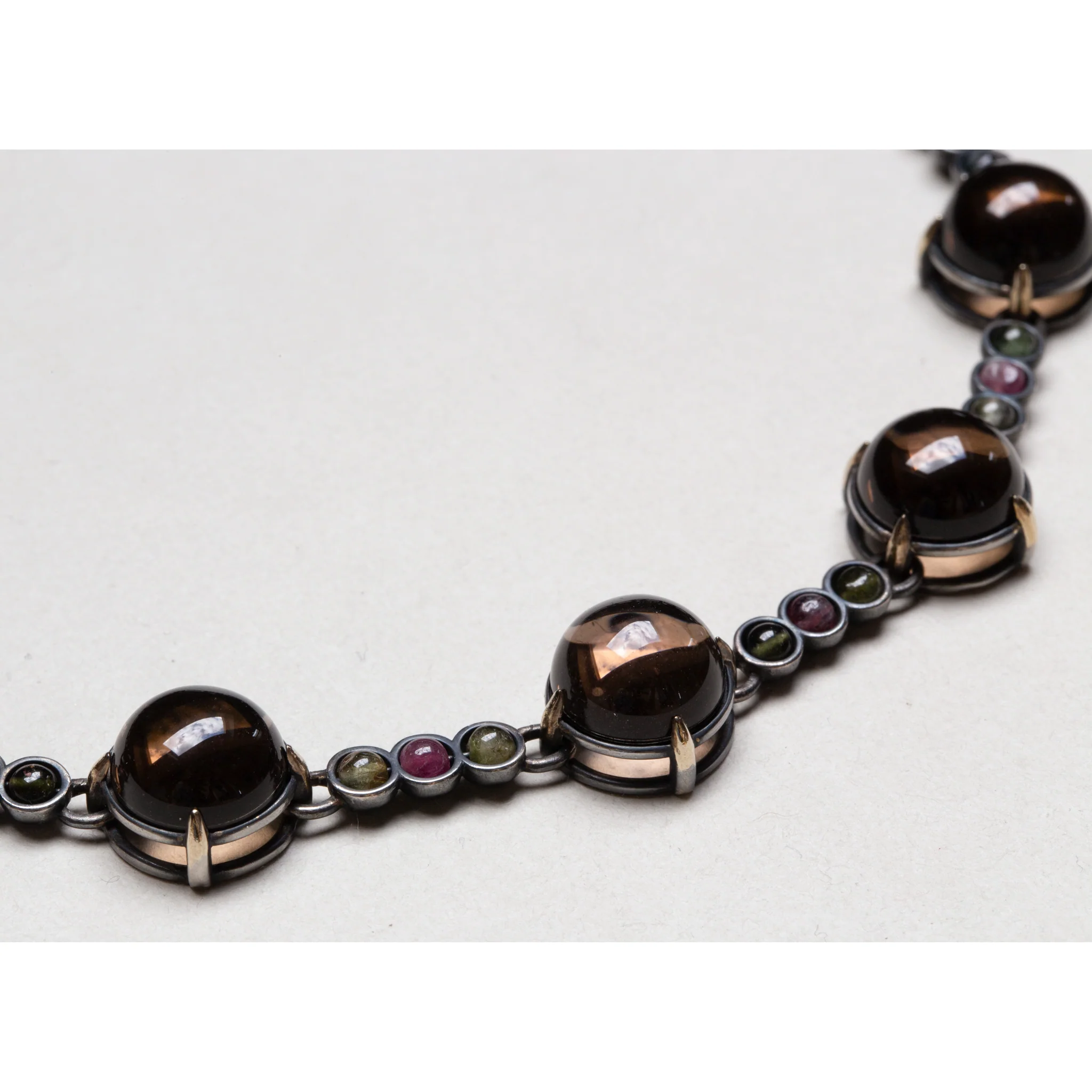 Vintage Bottega Veneta Oxidised Silver Necklace with Smoky Quartz - Image 2