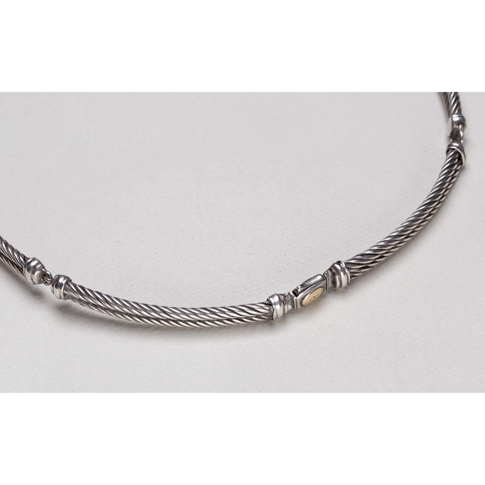 Vintage Cable Silver Choker Necklace with Diamonds - Image 3