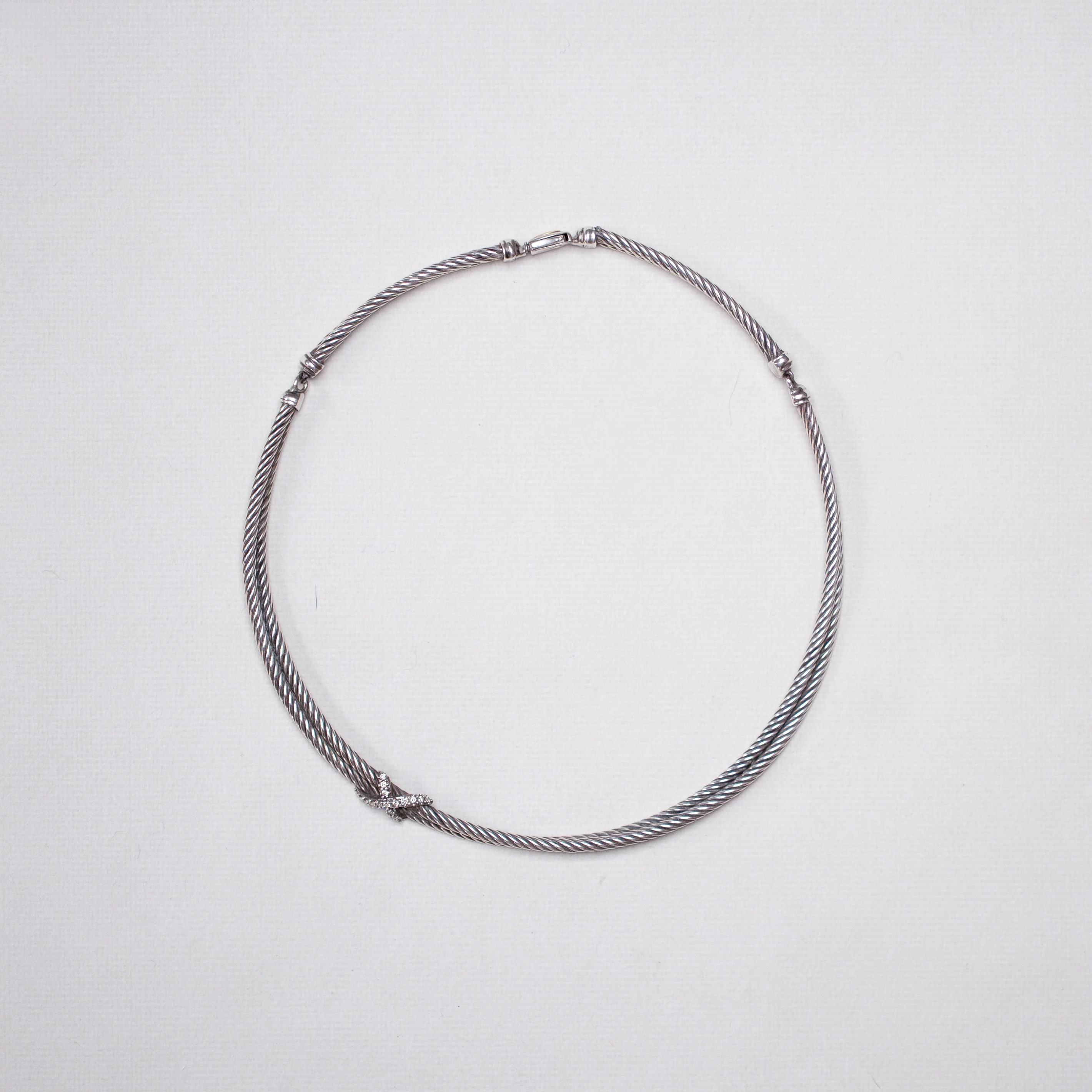 Vintage Cable Silver Choker Necklace with Diamonds - Image 4