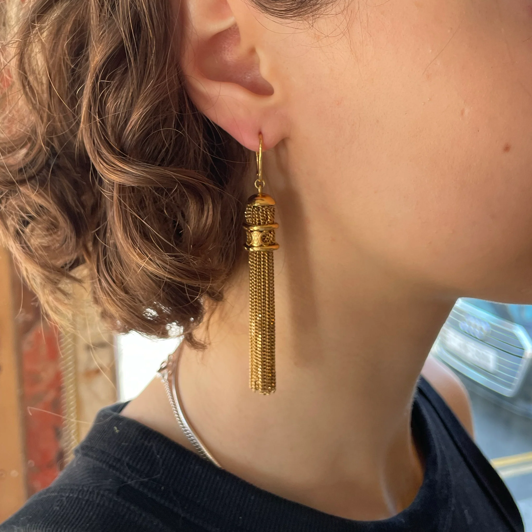 Vintage Celine Gold-Tone Tassel Earrings - Image 3
