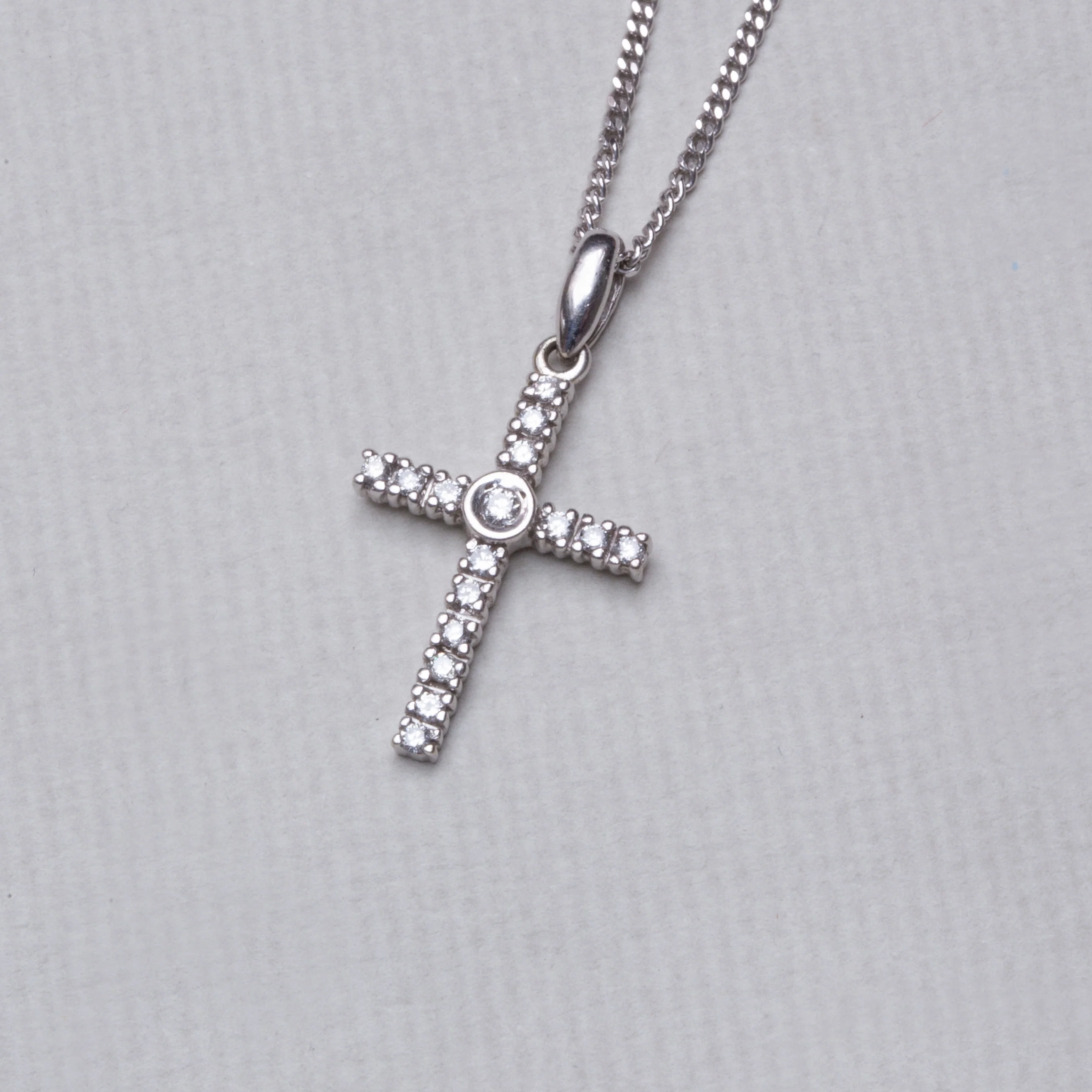 Vintage Cross Diamond Necklace in White Gold