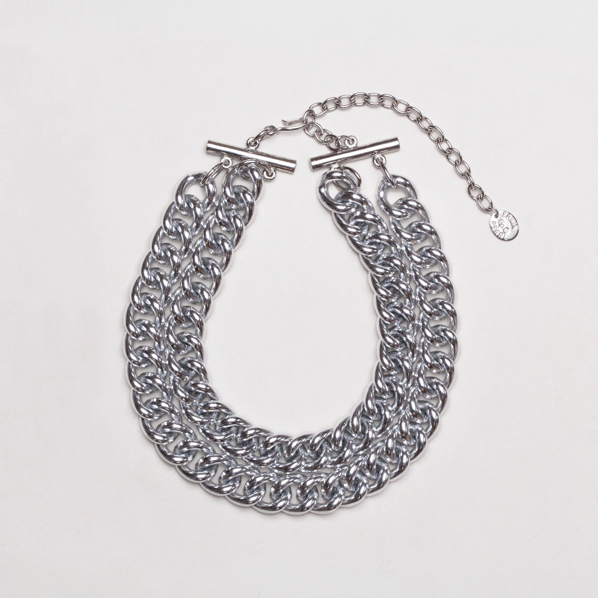 Vintage Double Strand Silver-tone Curb Link Chain Necklace - Image 3
