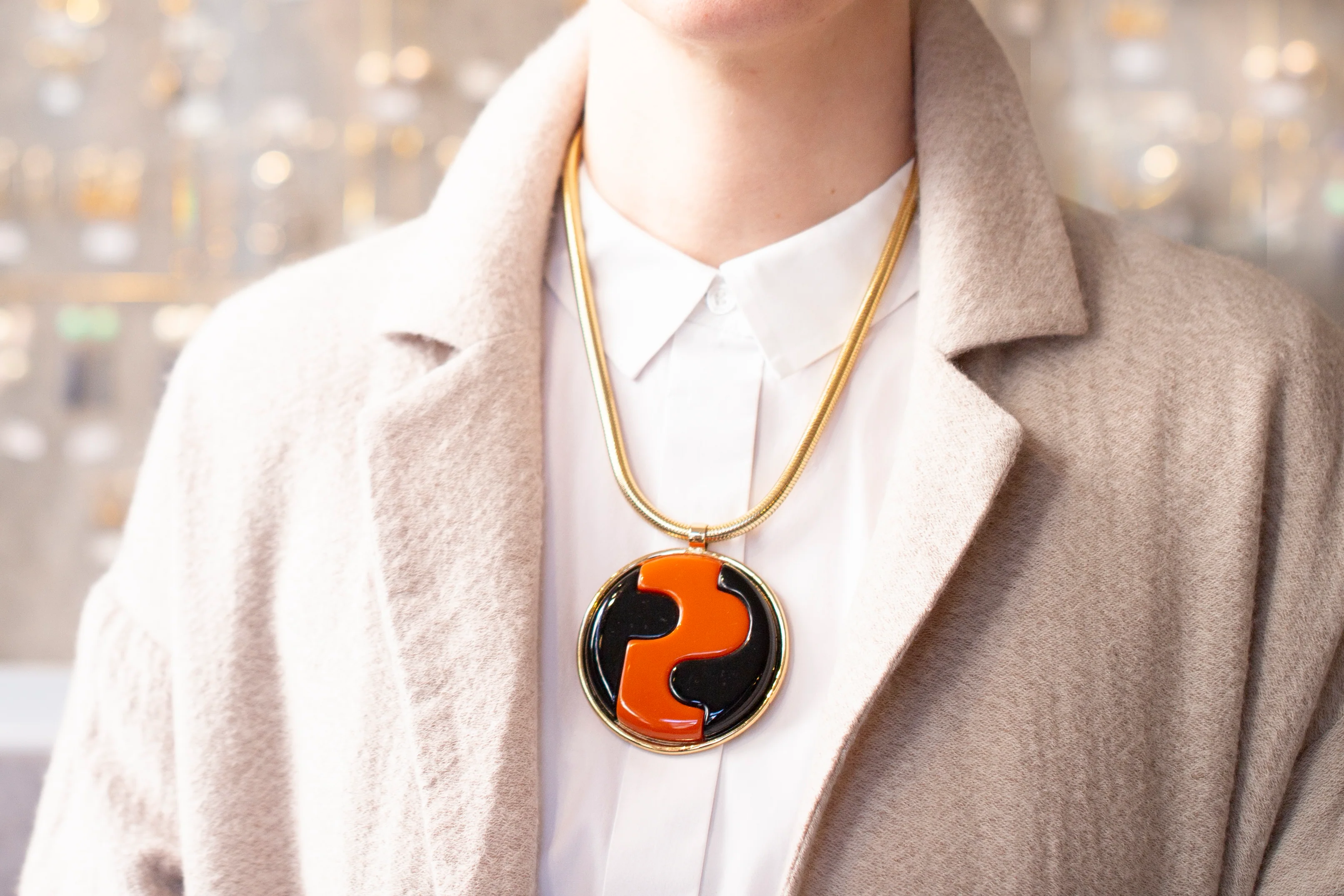 Vintage Modernist Lucite Pendant Necklace with Gold Chain - Image 3