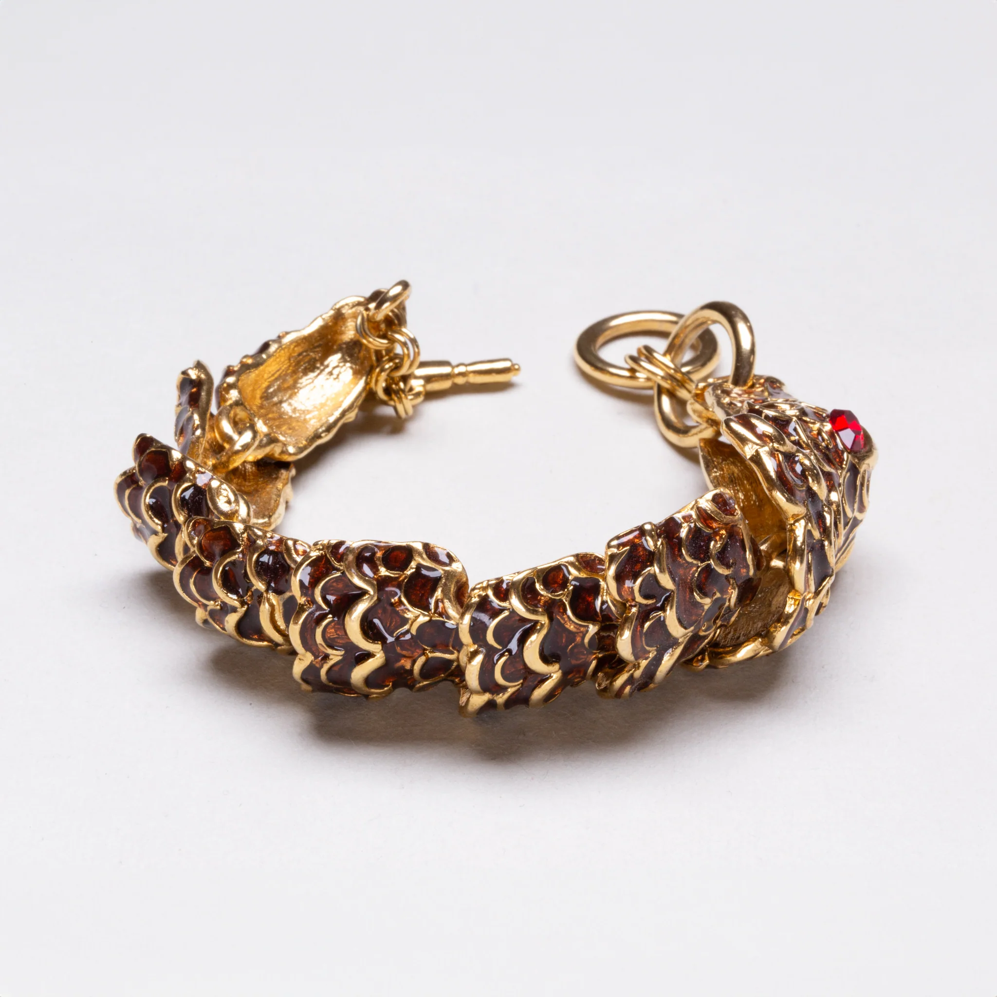 Vintage Enamel Dragon/Serpent Scale Toggle Bracelet - Image 2