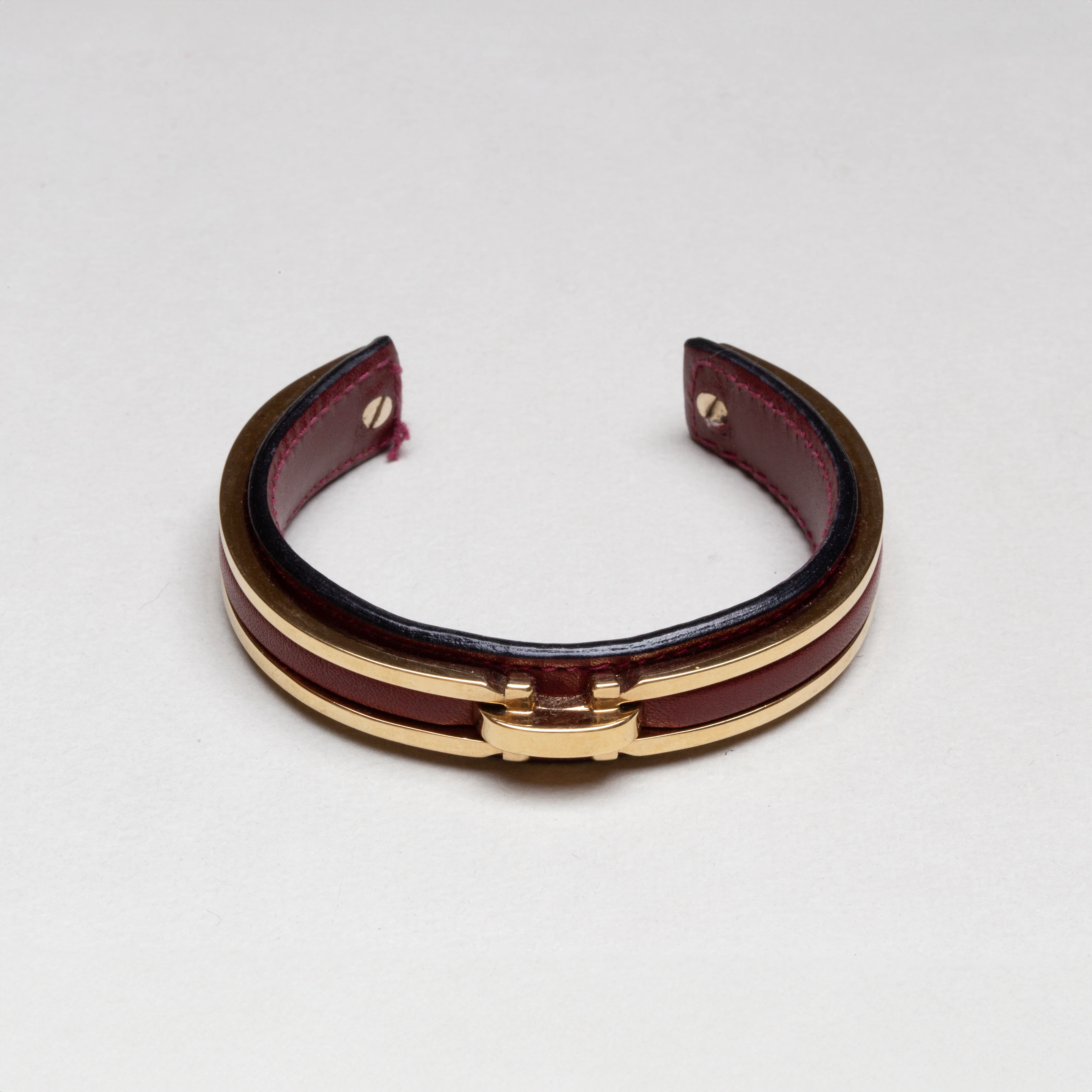 Vintage Ferragamo Burgundy Leather Bangle Bracelet - Image 2