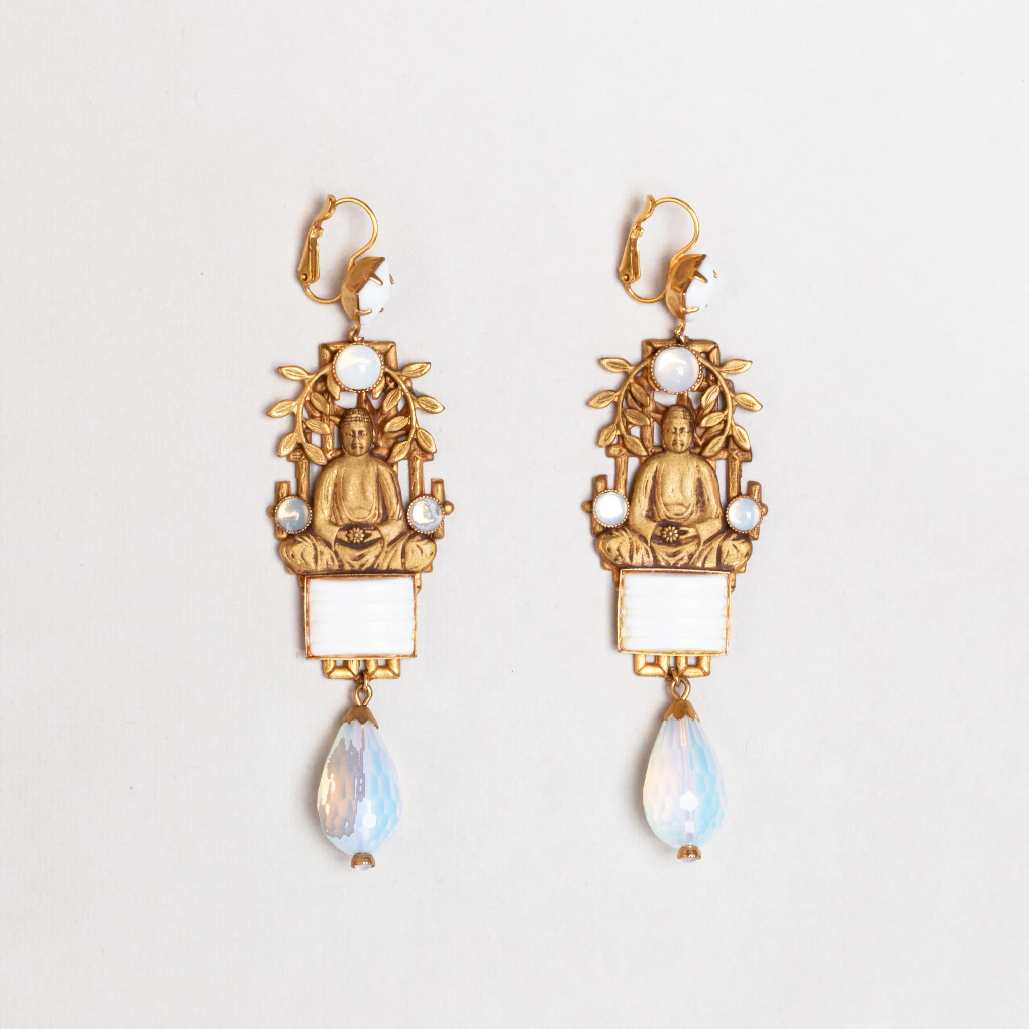 Vintage Gilded Buddha Drop Earrings - Image 2