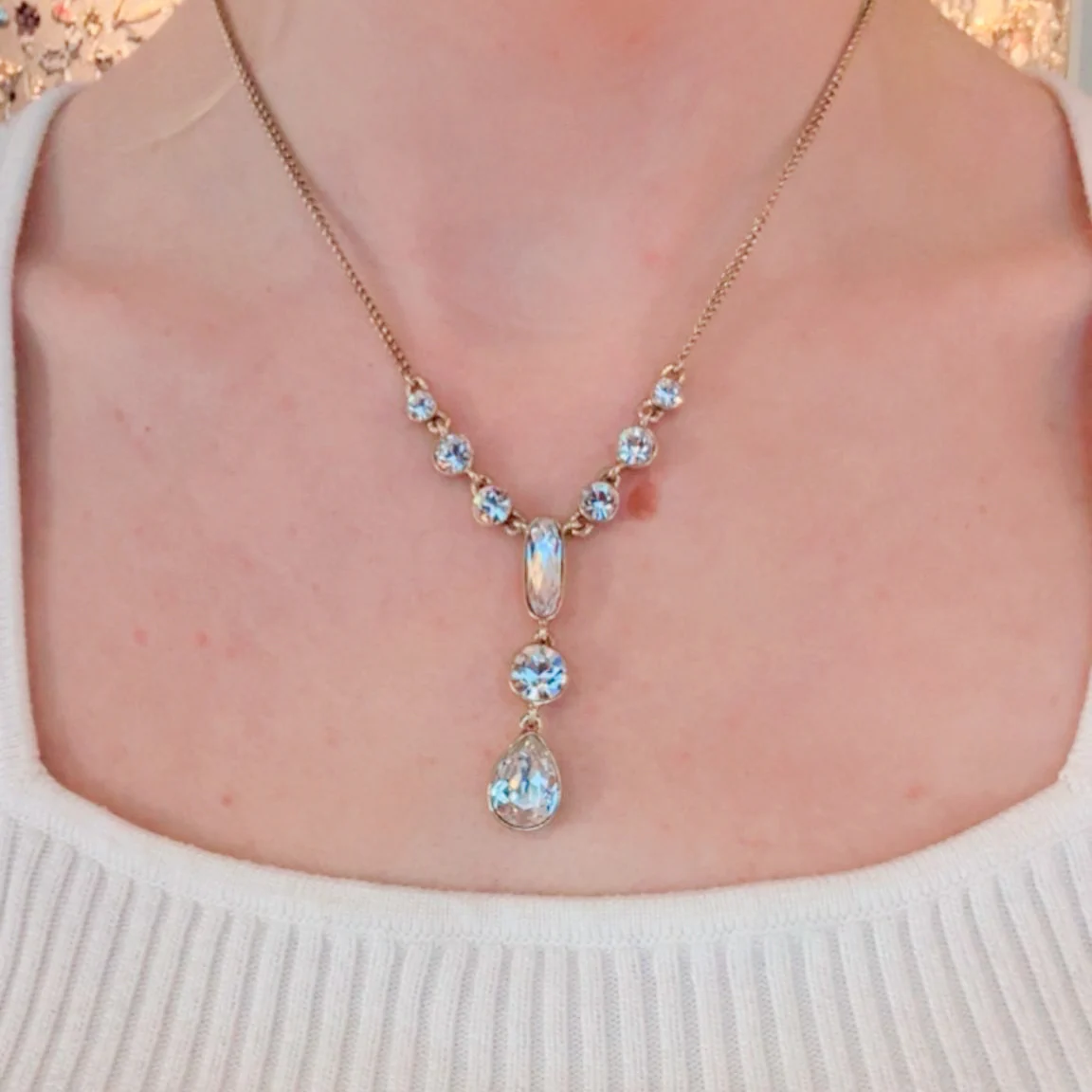 Vintage Givenchy Rhinestone Drop Pendant Necklace - Image 2