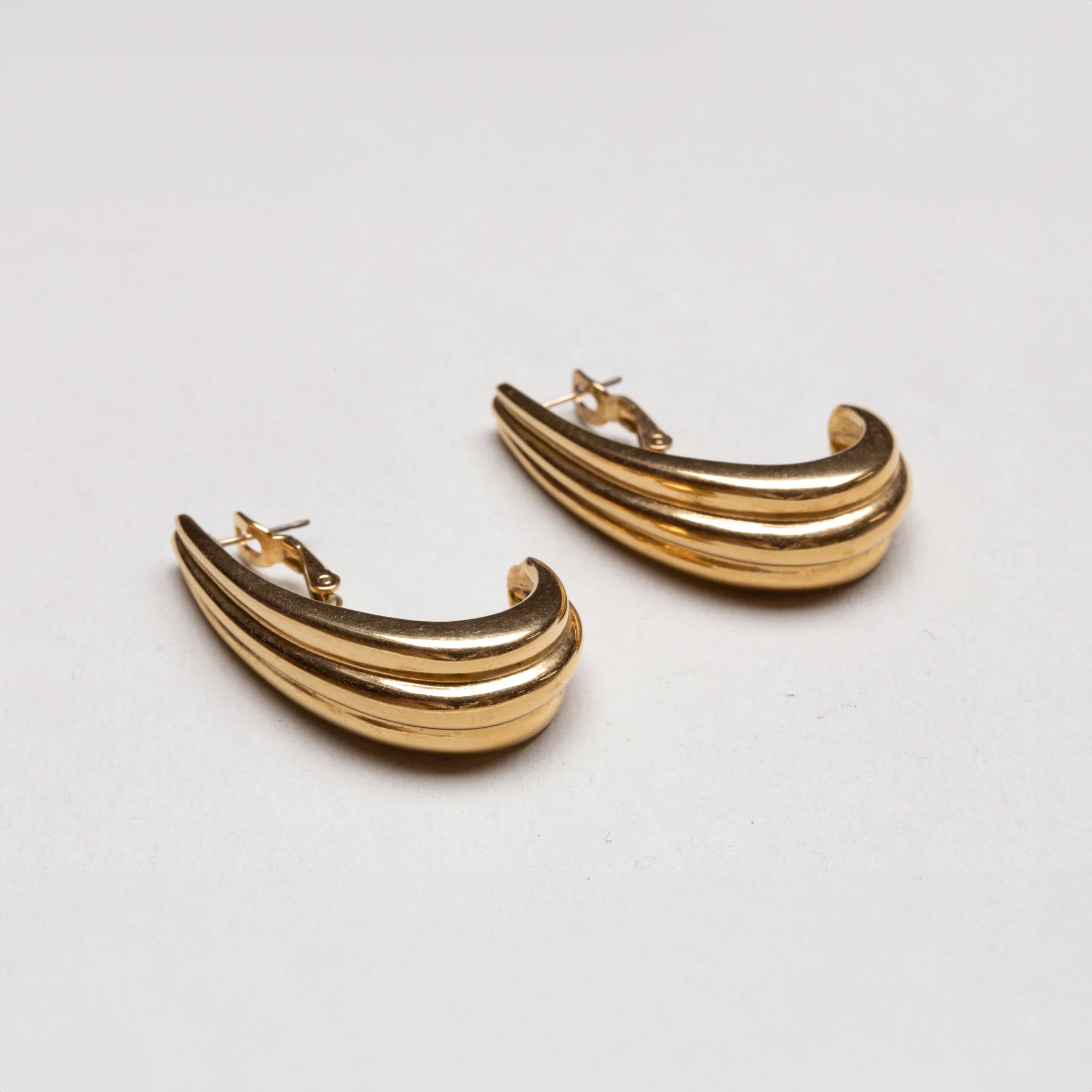 Vintage Givenchy Gold-Tone Triple Ribbed Stud Earrings - Image 3