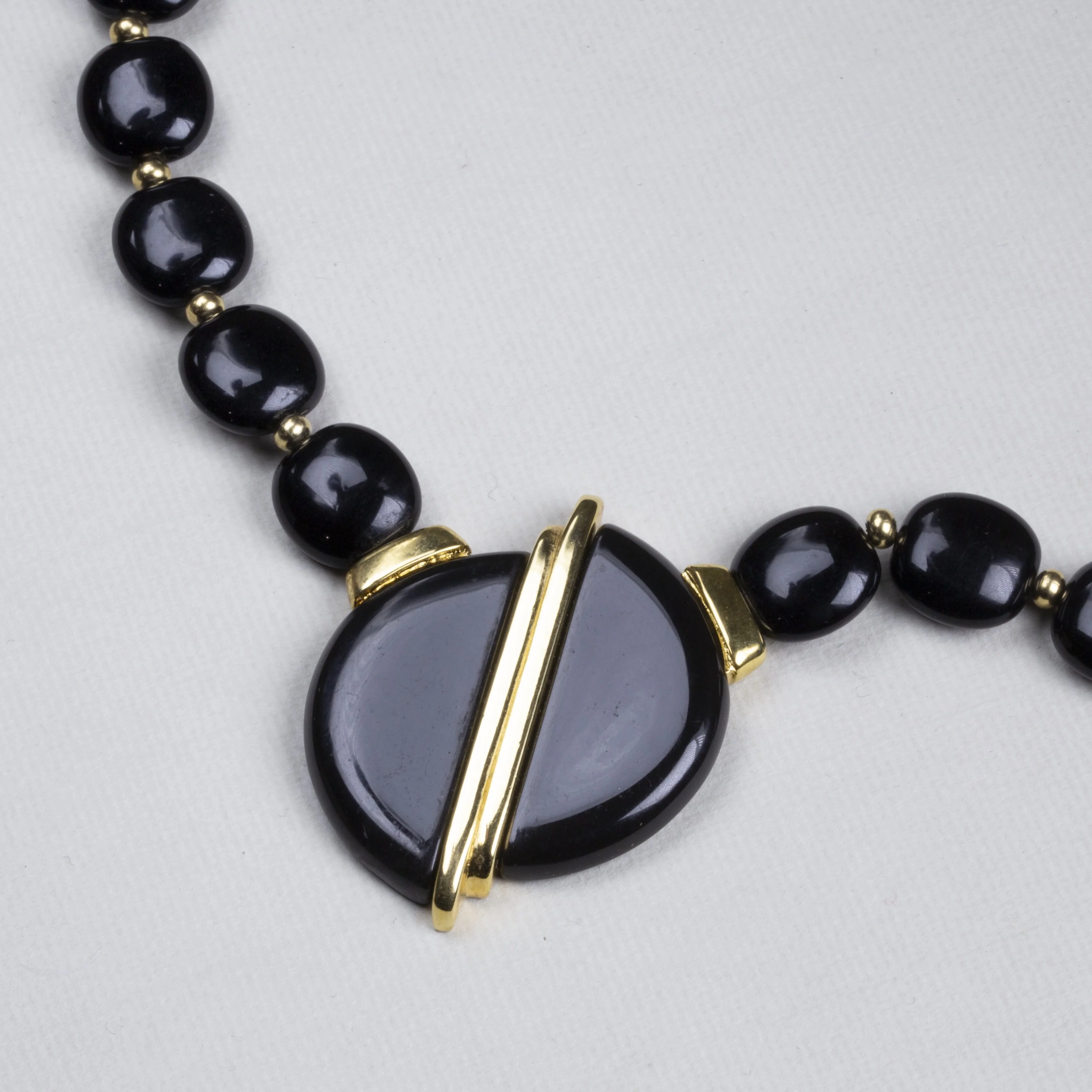 Vintage Black Enamel Pendant Necklace - Image 3