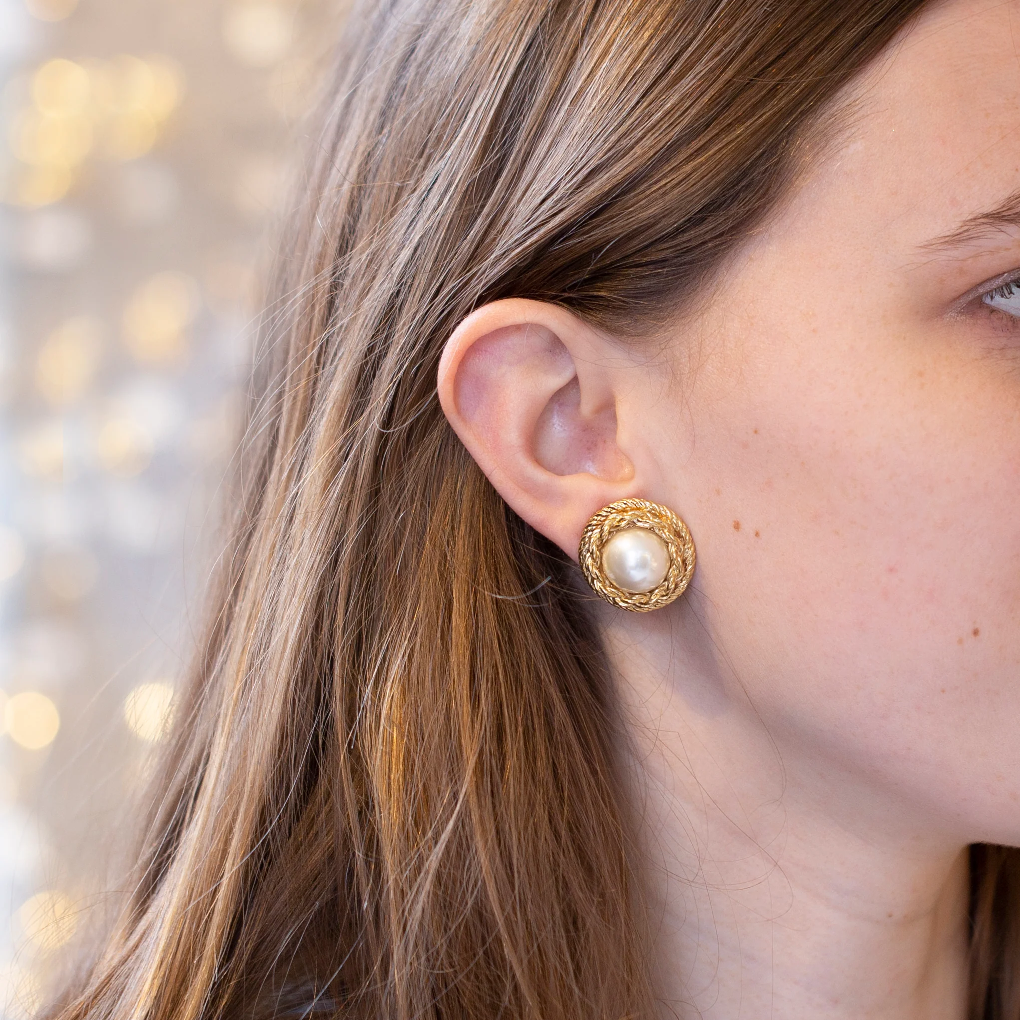 Vintage Gold and Pearl Clip-on Earrings - Image 2