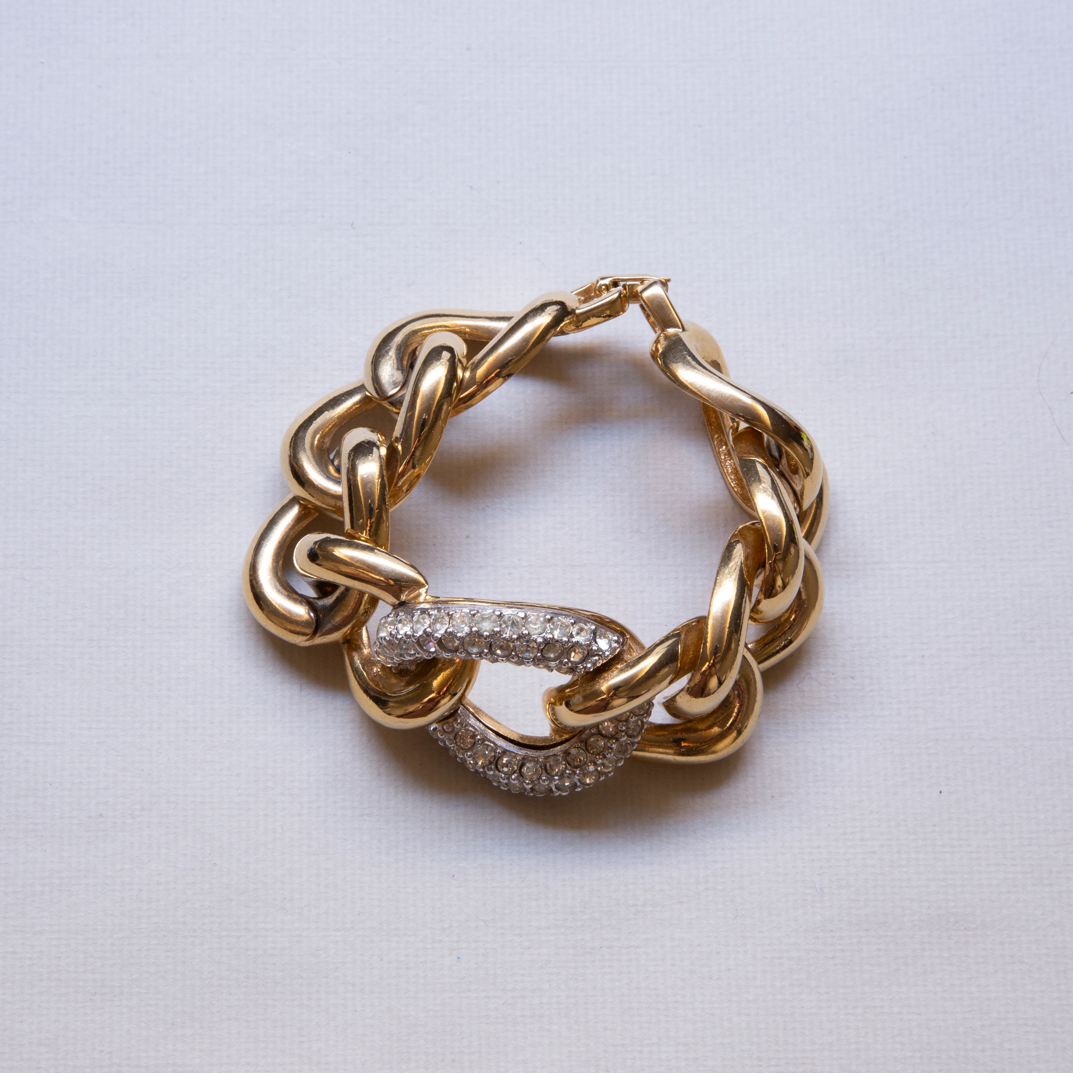 Vintage Gold Chain Bracelet with Rhinestones - Image 2
