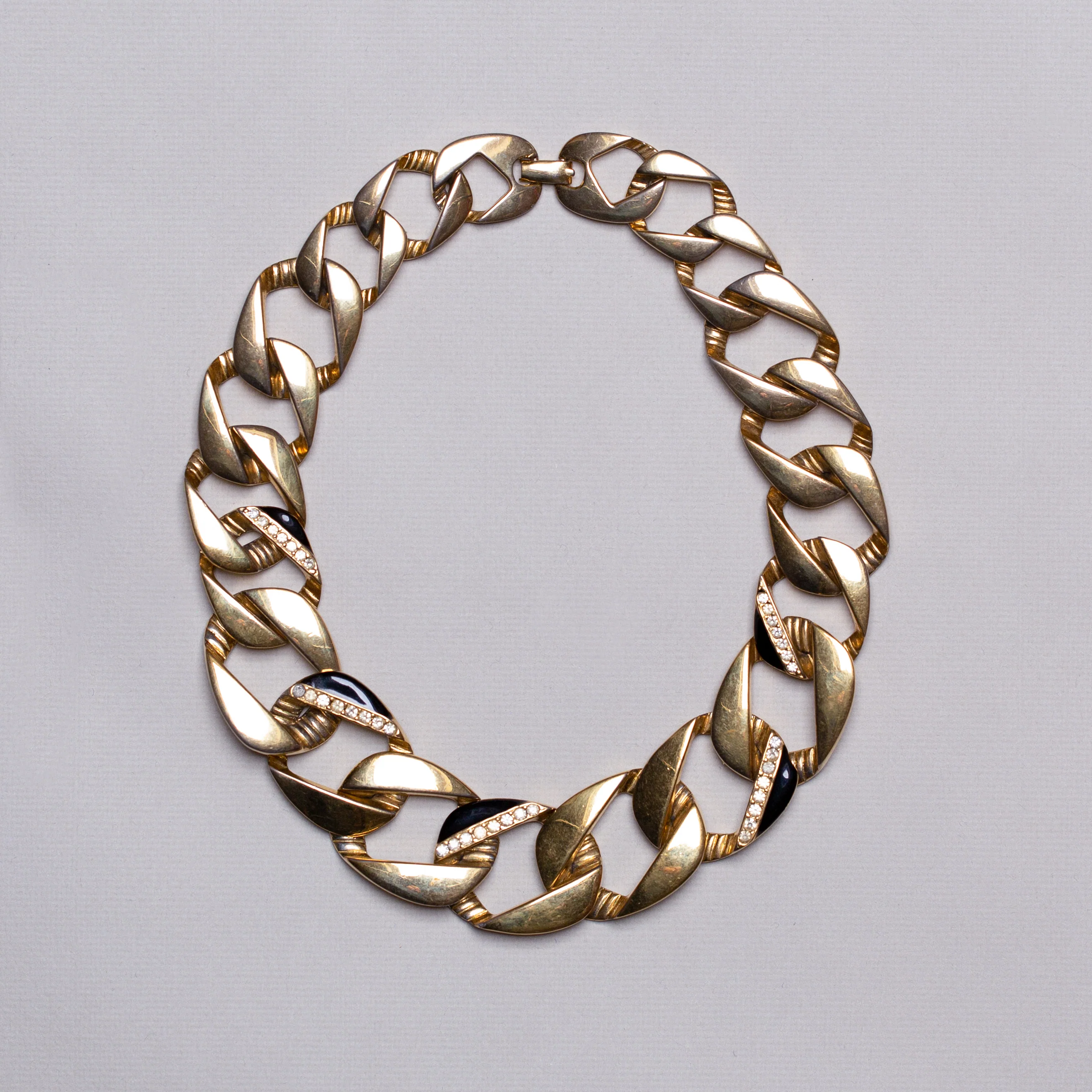Vintage Gold Chain Necklace with Rhinestones - Image 2