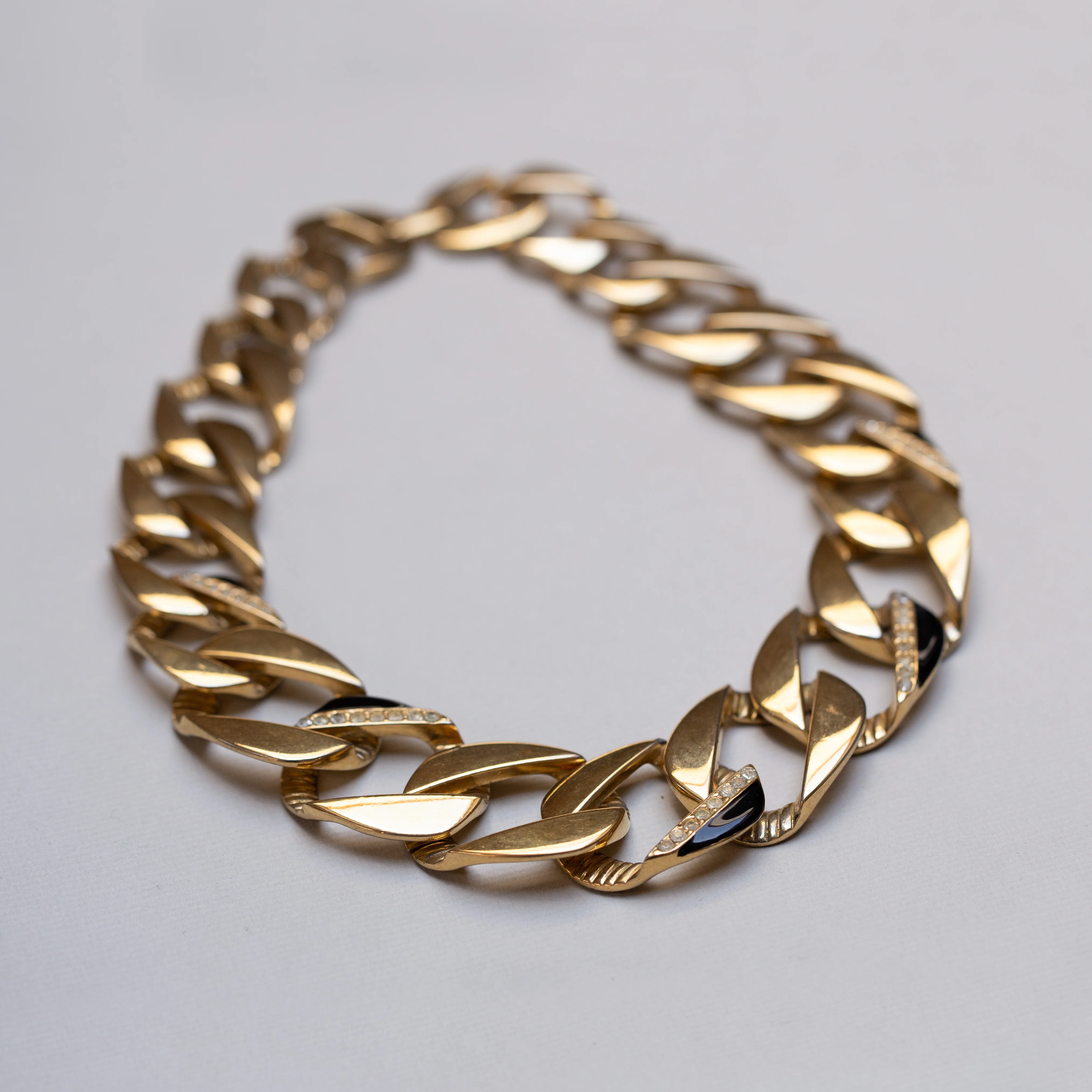 Vintage Gold Chain Necklace with Rhinestones - Image 3