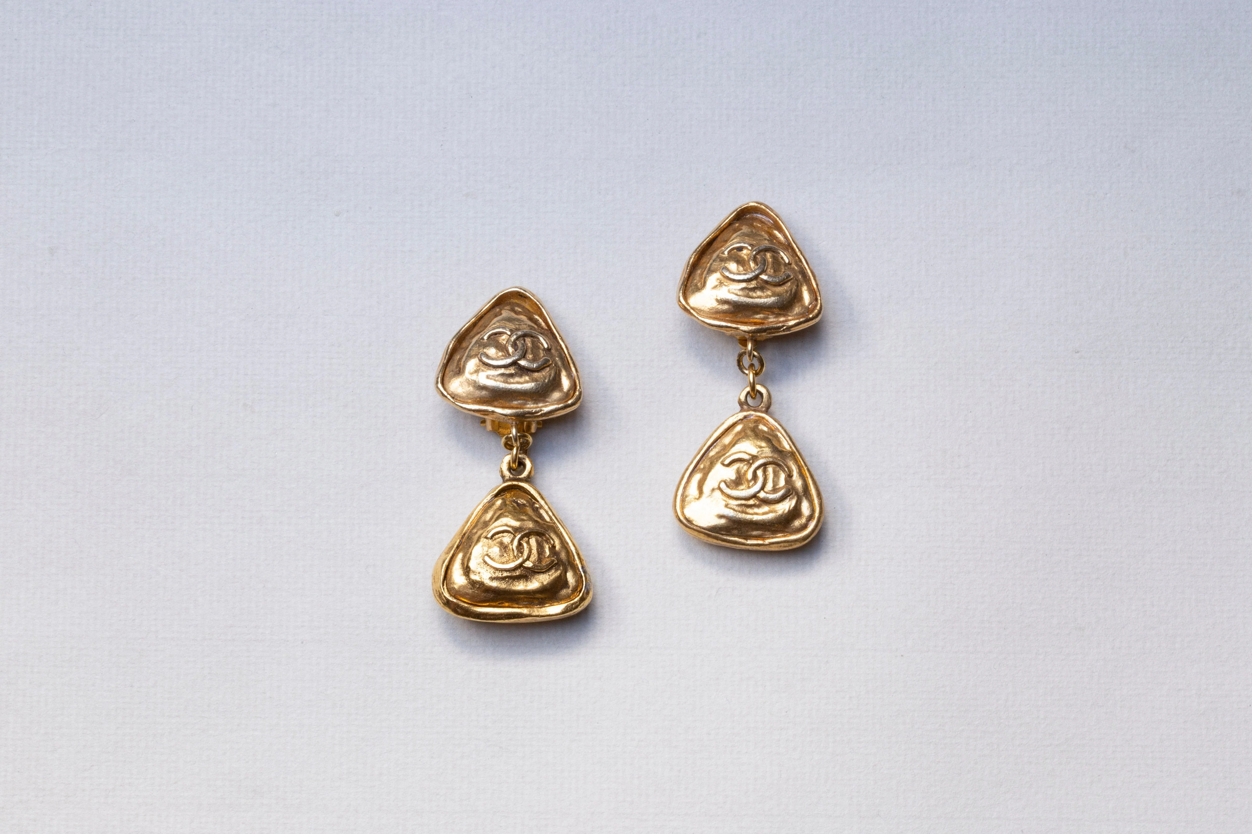 Vintage Gold Double CC Clip-on Earrings - Image 2
