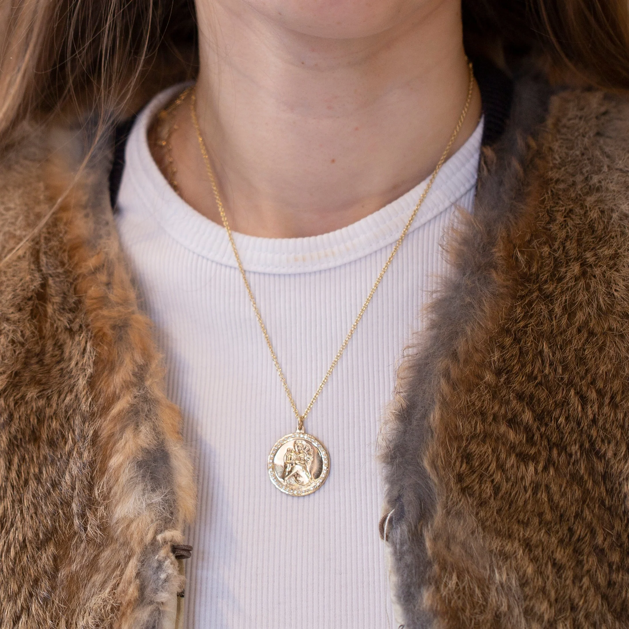 Vintage Gold St. Christopher Pendant with Black Diamonds - Image 3
