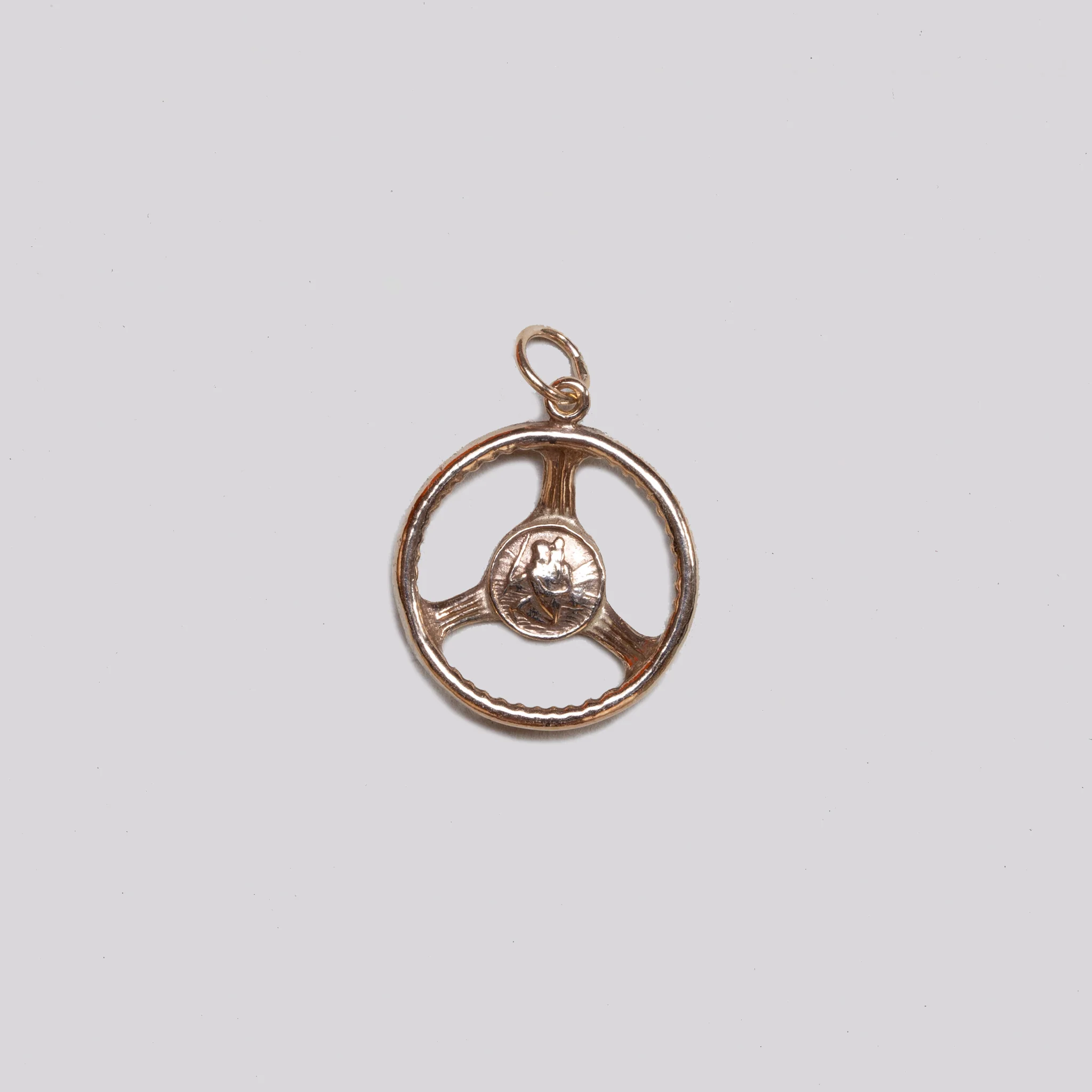 Vintage Gold Steering Wheel St. Christopher Charm Pendant