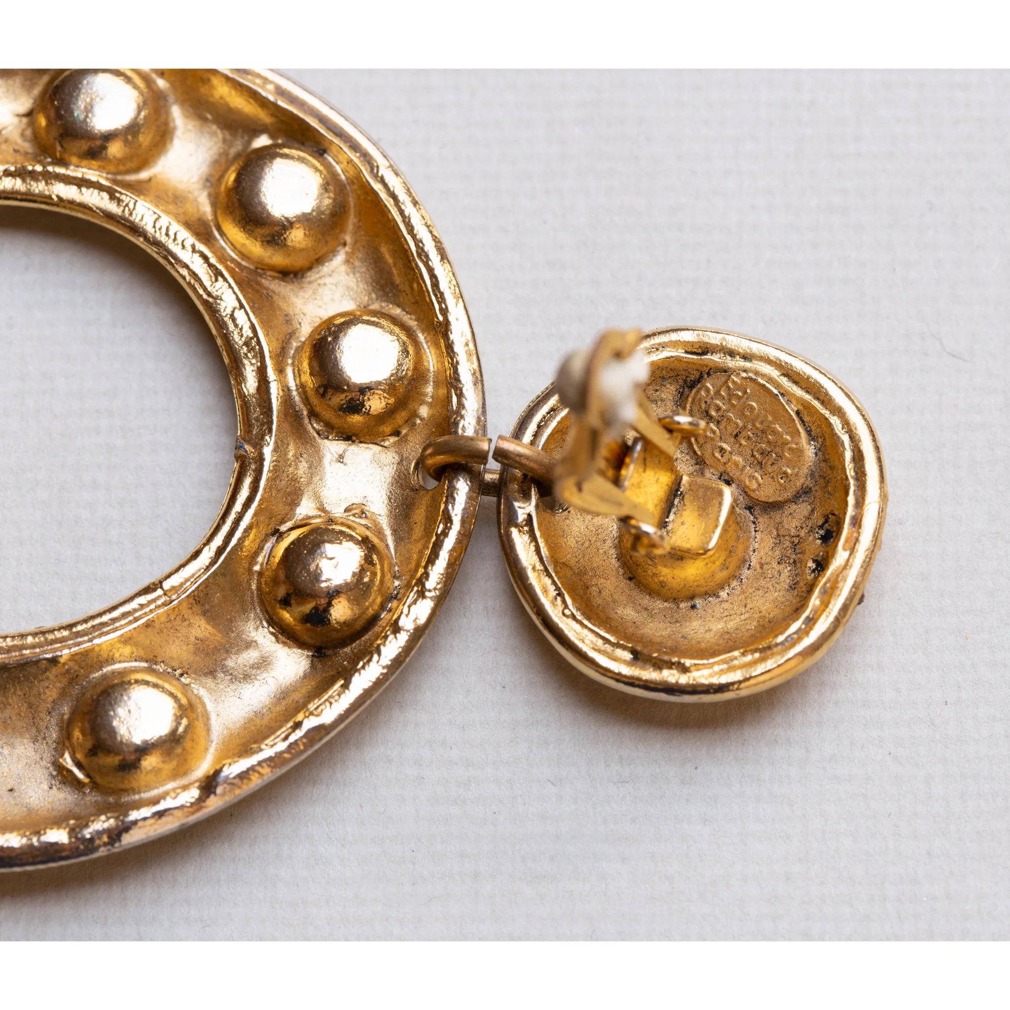 Vintage Textured Gold Clip-on Earrings with Rhinestones - Image 3