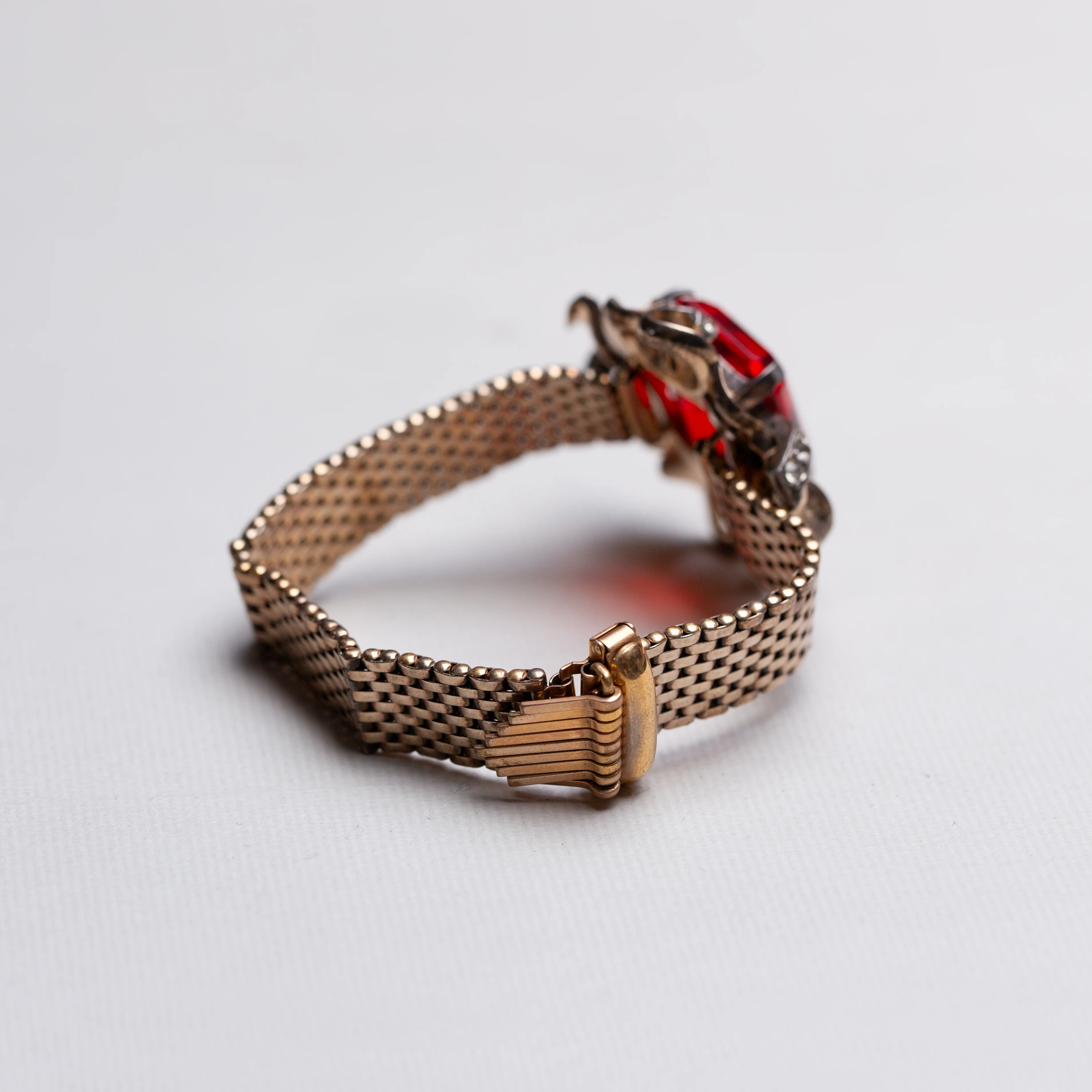 Vintage Kreisler Gold Chain Bracelet with Ruby-Coloured Rhinestone - Image 3