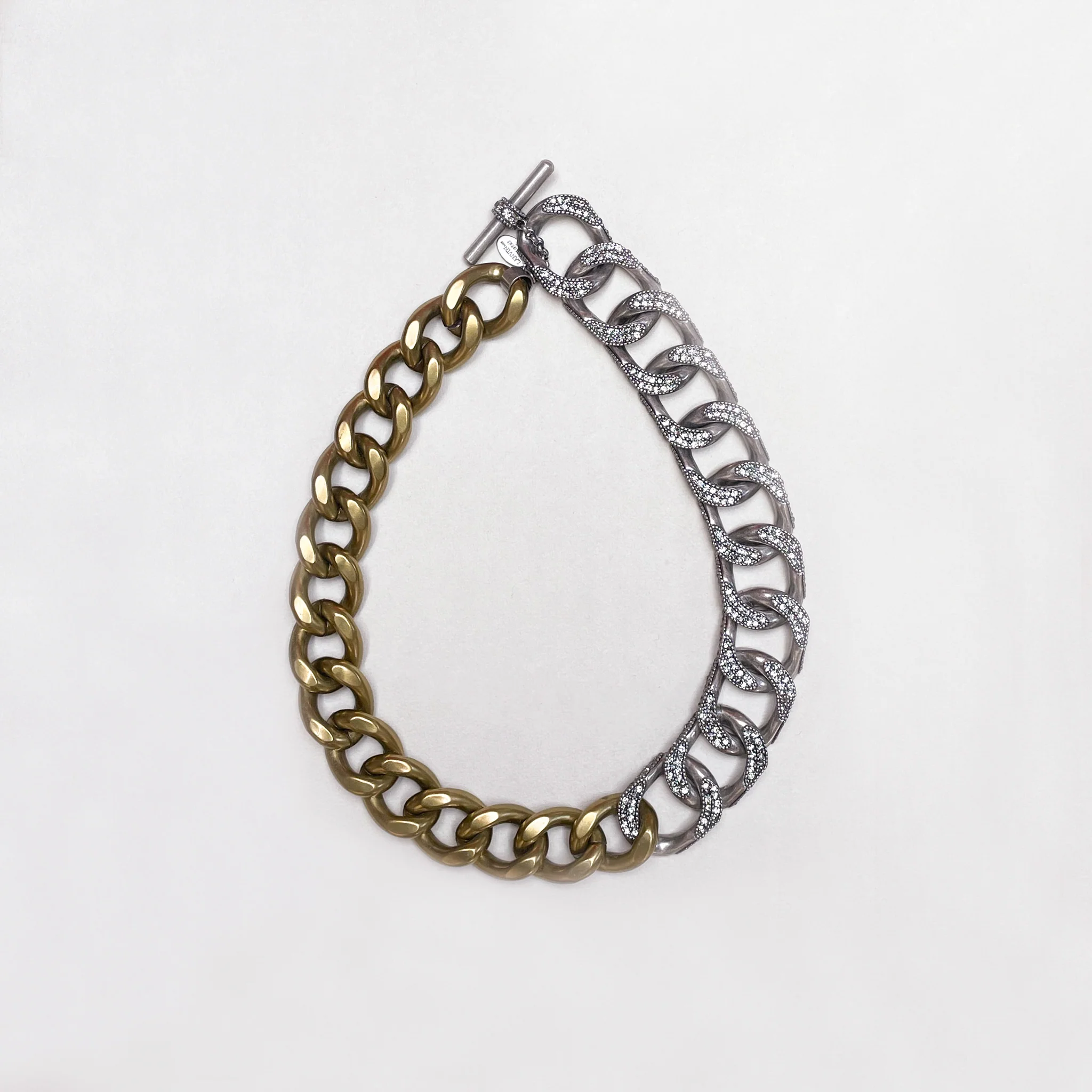 Vintage Lanvin Two-Tone Chain Necklace with Rhinestones