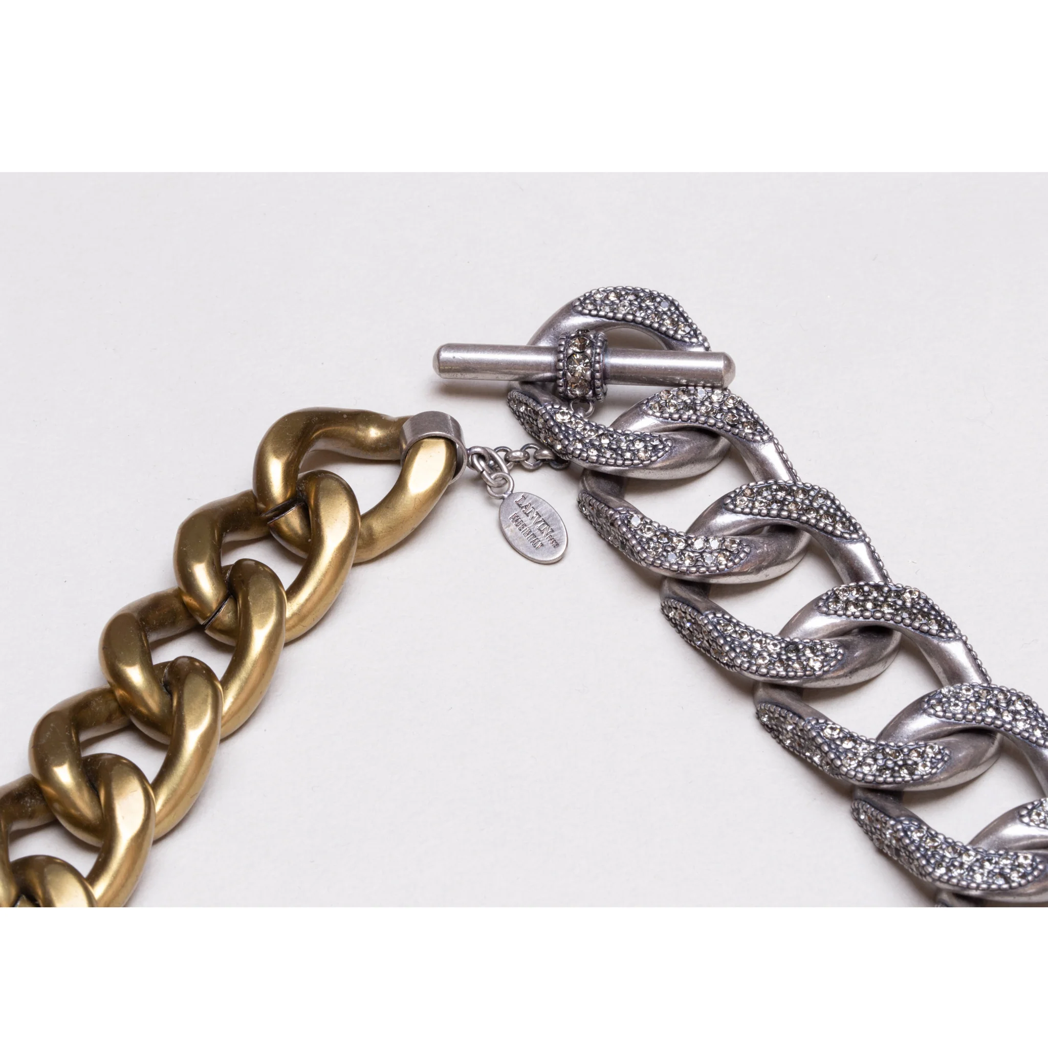 Vintage Lanvin Two-Tone Chain Necklace with Rhinestones - Image 3