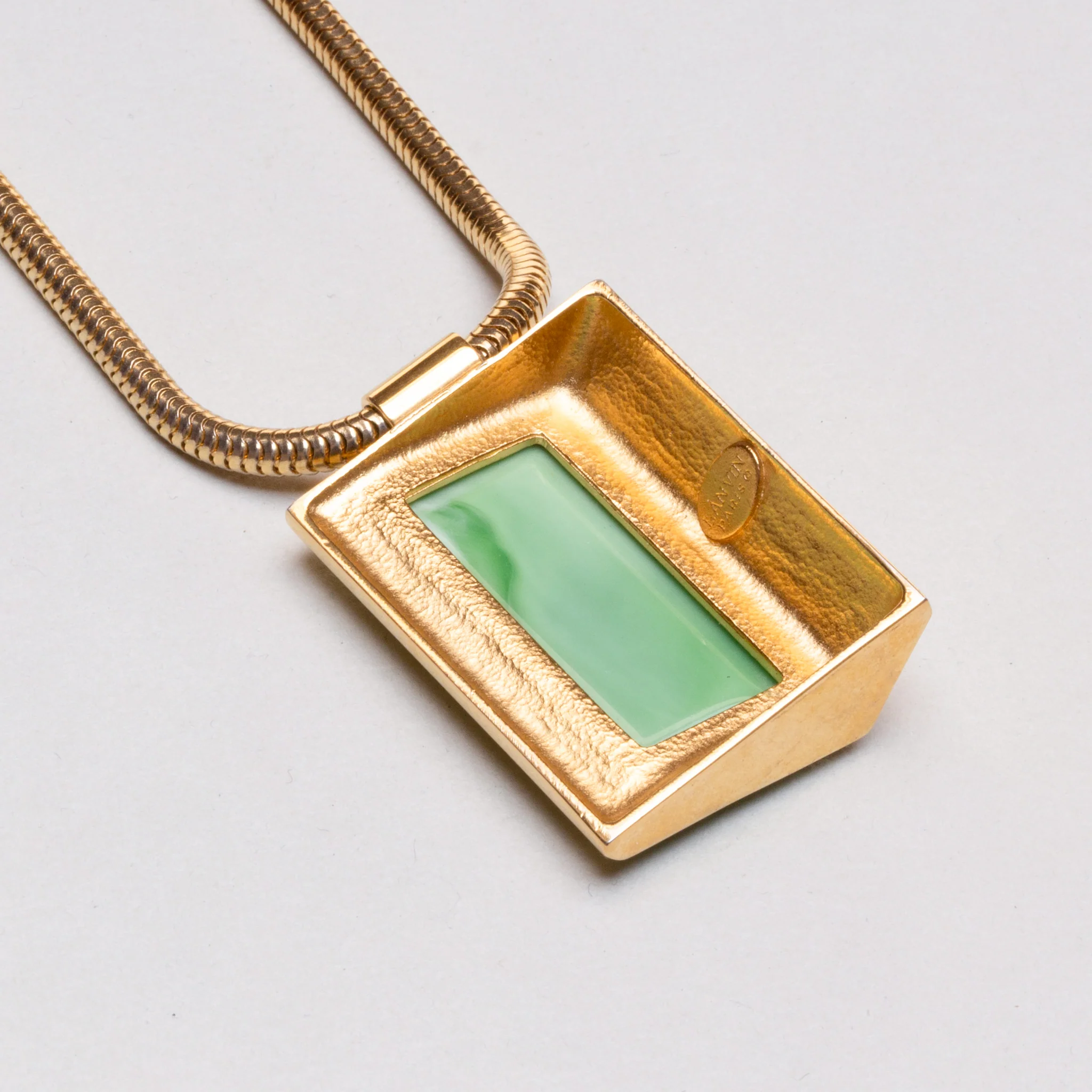 Vintage Lanvin Snake Chain Necklcae with Jade Pendant - Image 3