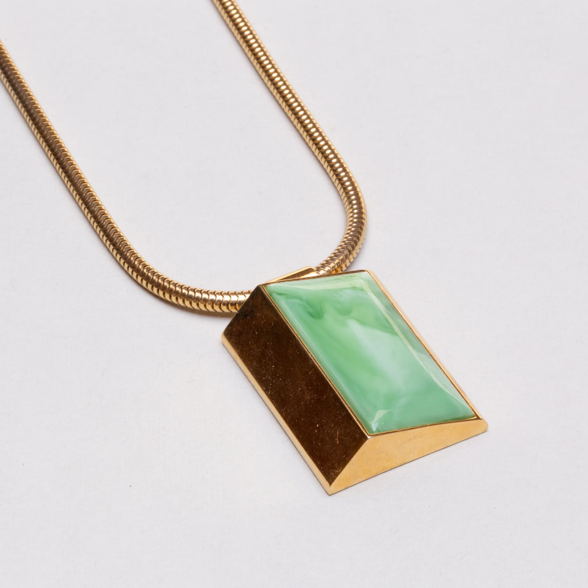 Vintage Lanvin Snake Chain Necklcae with Jade Pendant - Image 4
