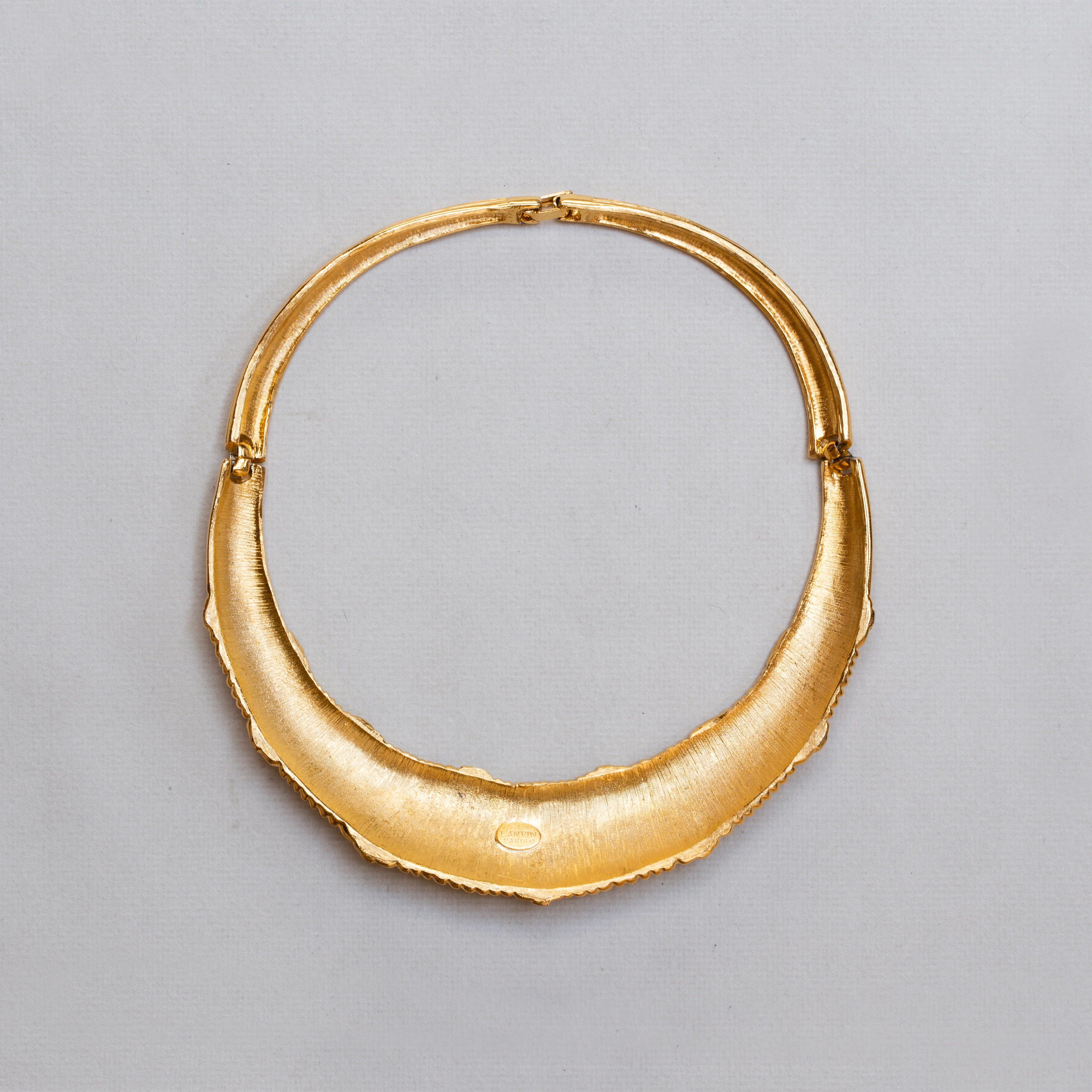 Vintage Lanvin Textured Gold Choker Necklace with Rhinestones - Image 2