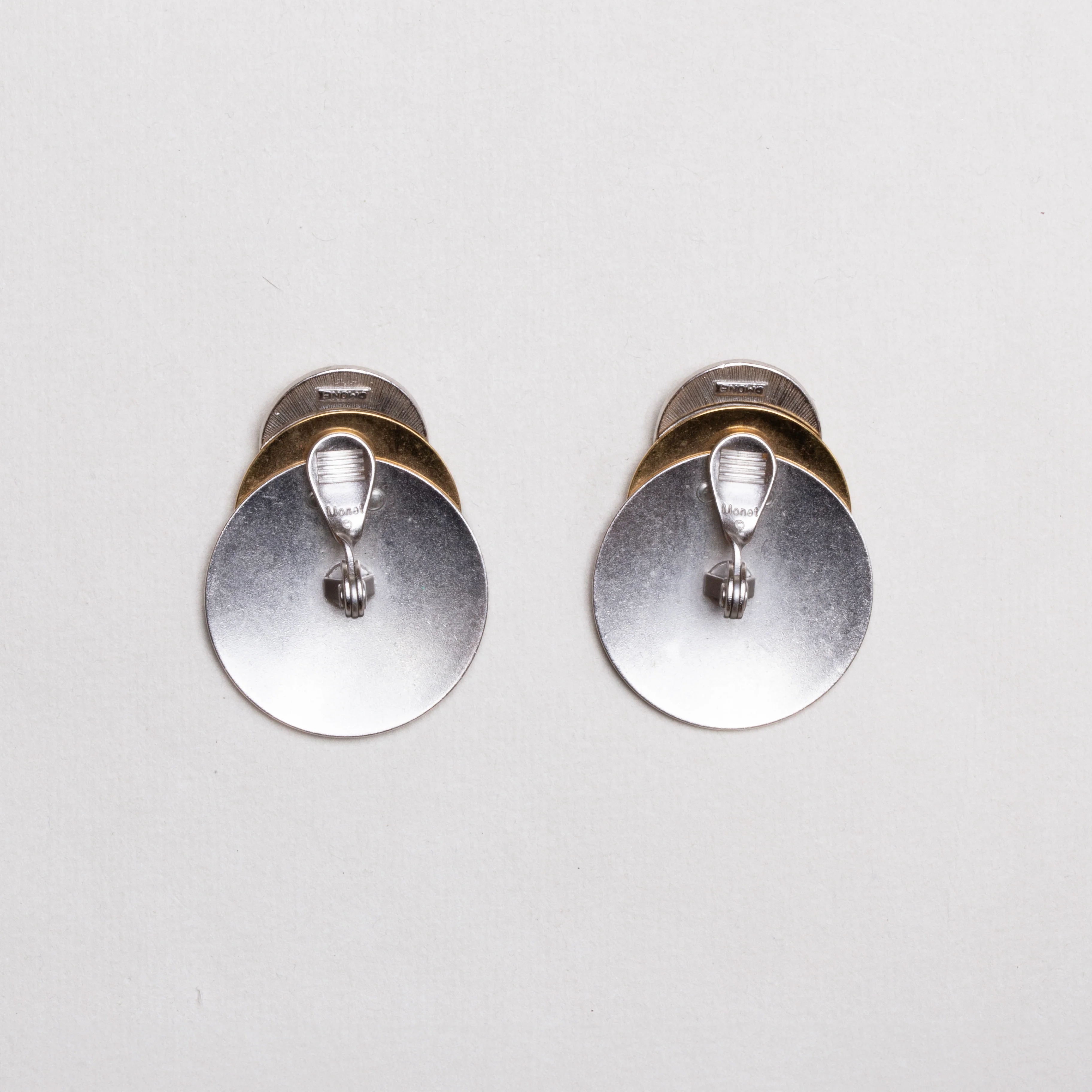 Vintage Monet Two-Tone Layered Disc Clip-On Earrings - Image 2