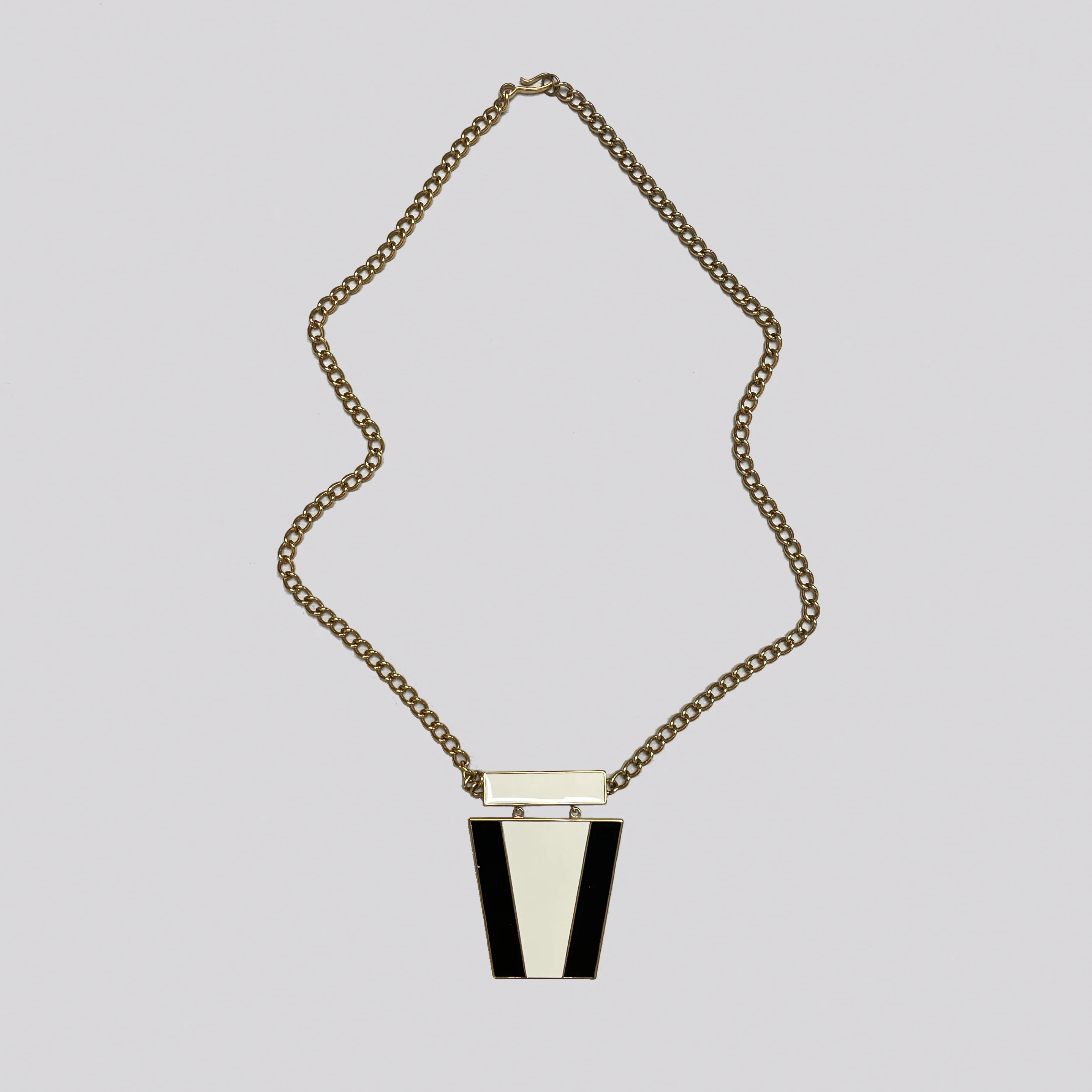 Vintage Monochrome Enamel Pendant Necklace with Gold Chain - Image 3