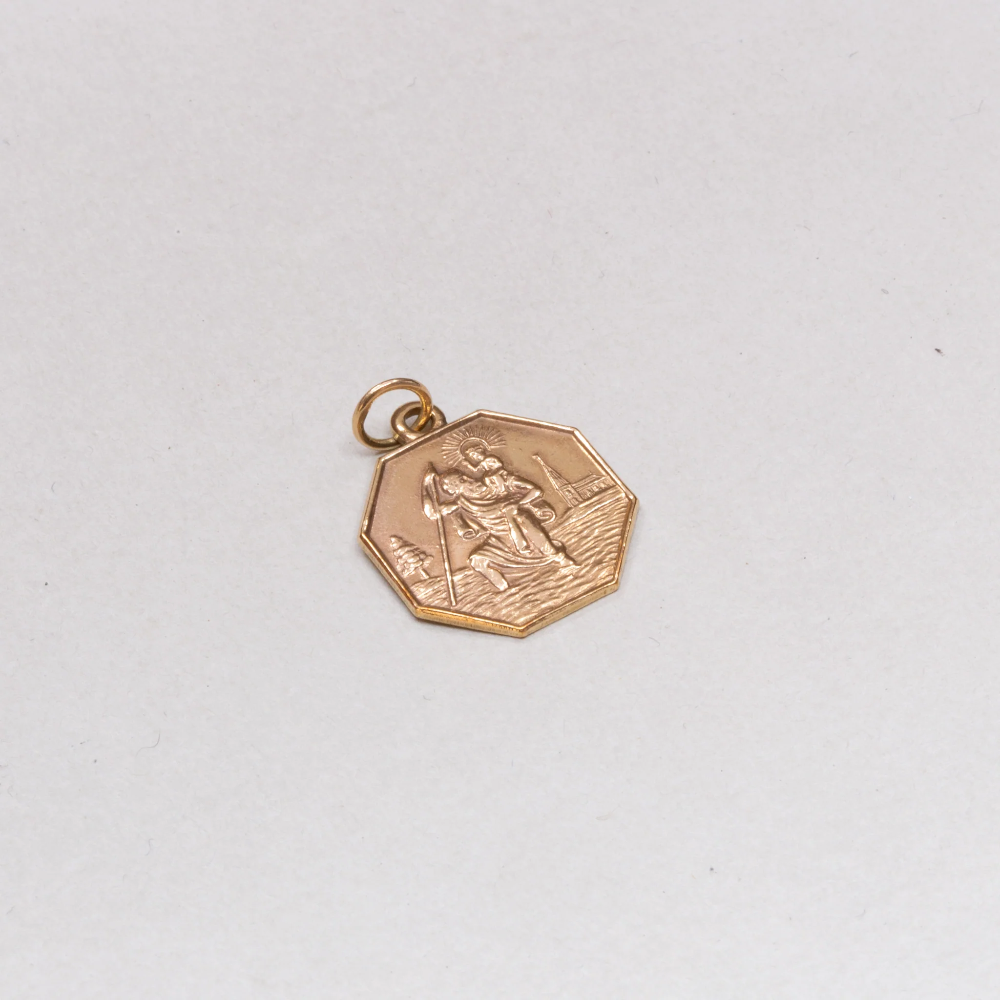 Vintage Octagonal Gold St. Christopher Pendant - Image 2
