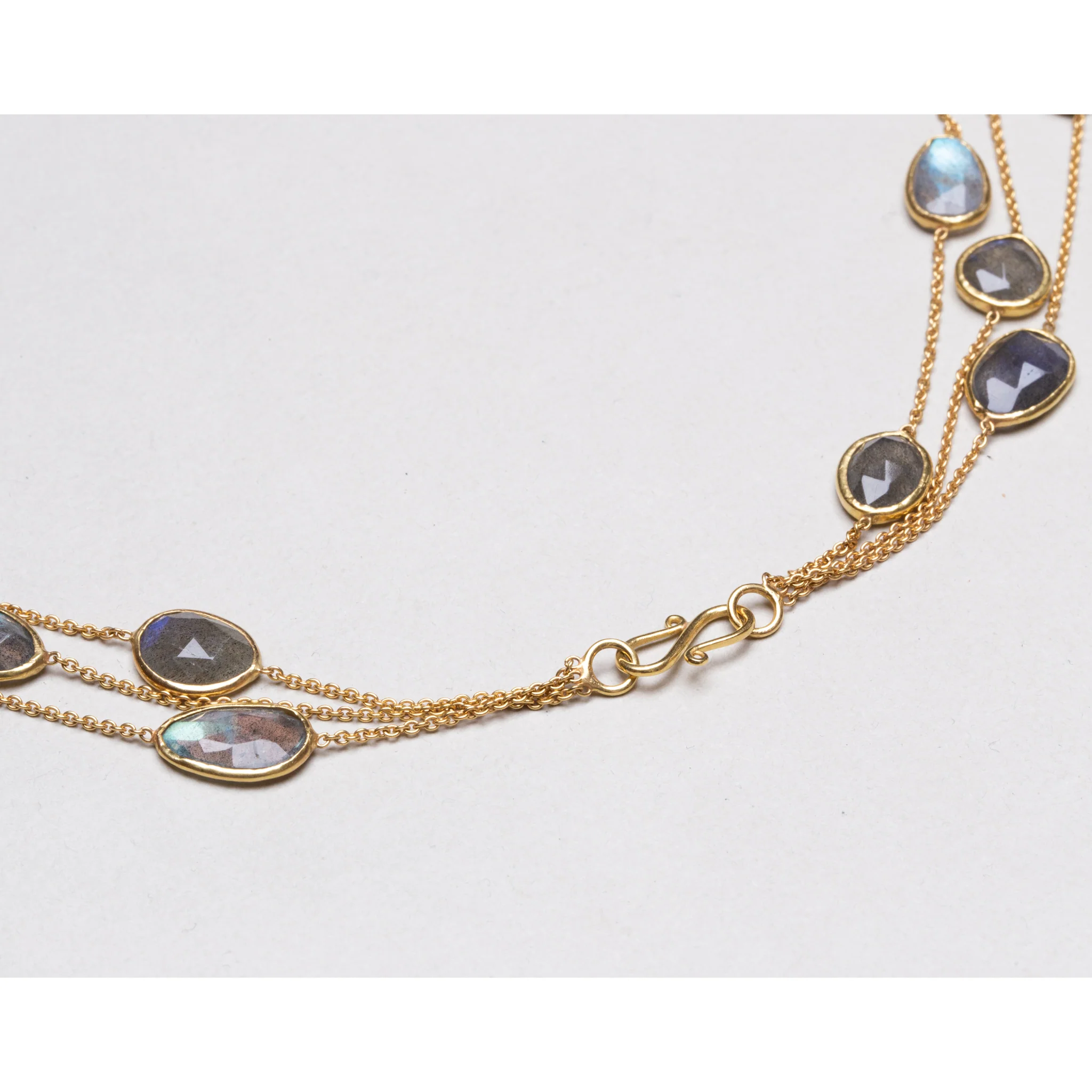 Vintage Pippa Small Triple-Strand Gold Necklace with Labradorite - Image 4