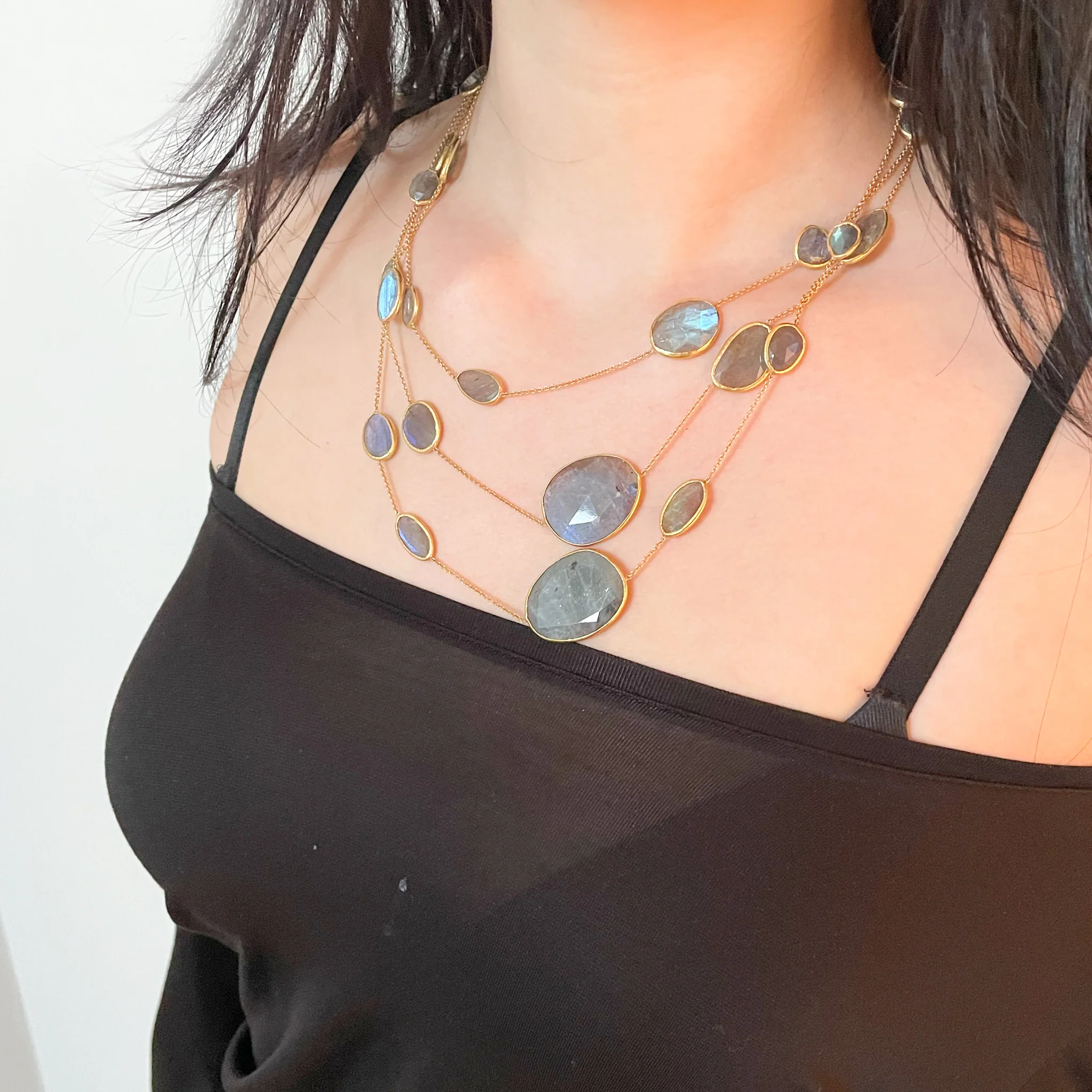 Vintage Pippa Small Triple-Strand Gold Necklace with Labradorite - Image 5