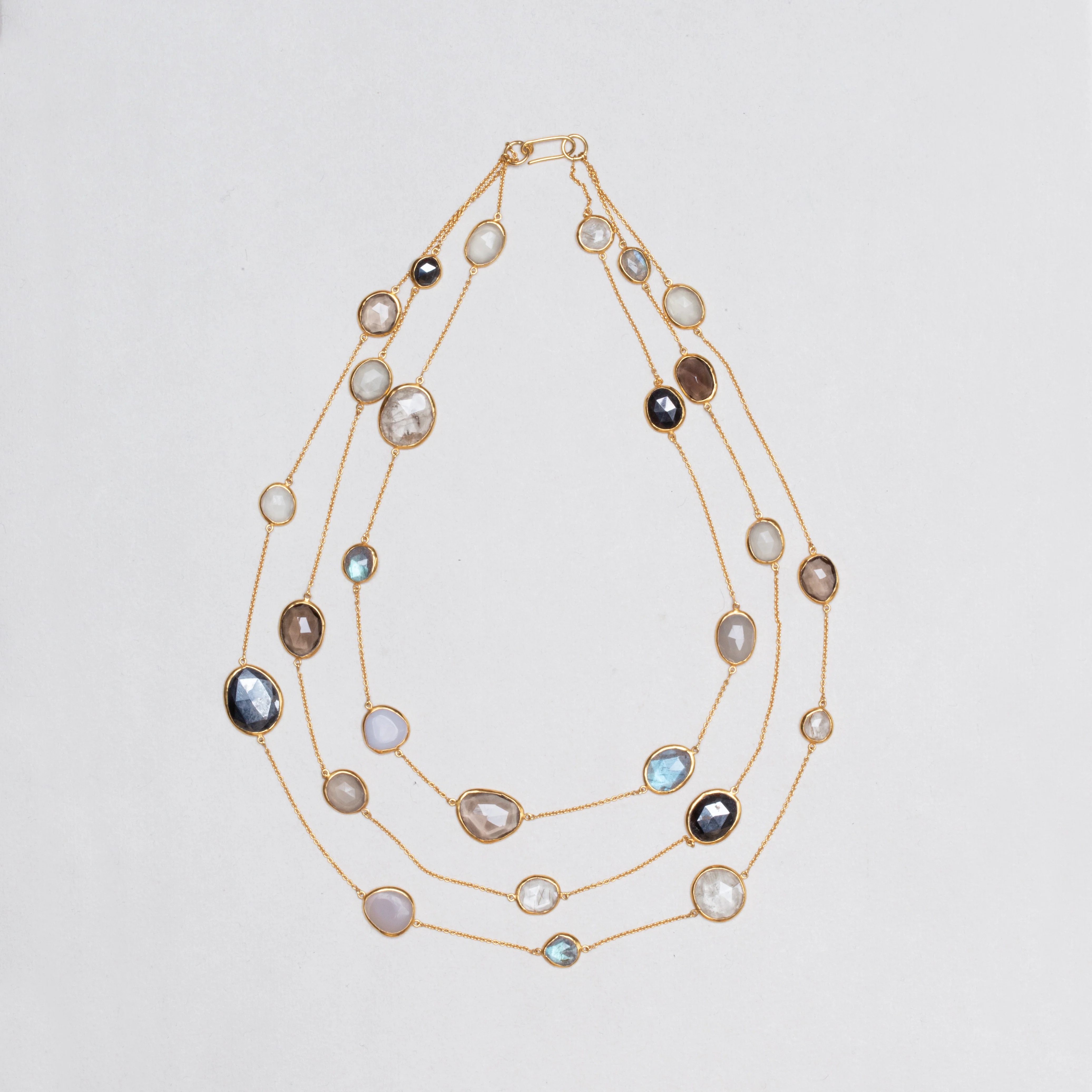 Vintage Pippa Small Triple-Strand Gold Necklace with Gemstones