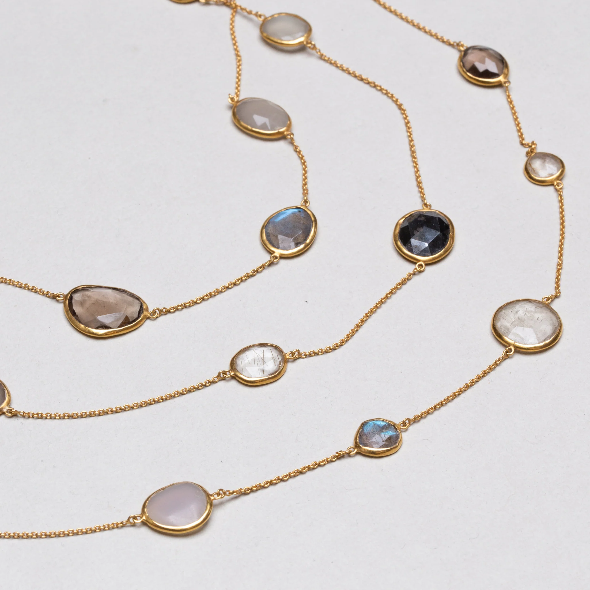 Vintage Pippa Small Triple-Strand Gold Necklace with Gemstones - Image 3