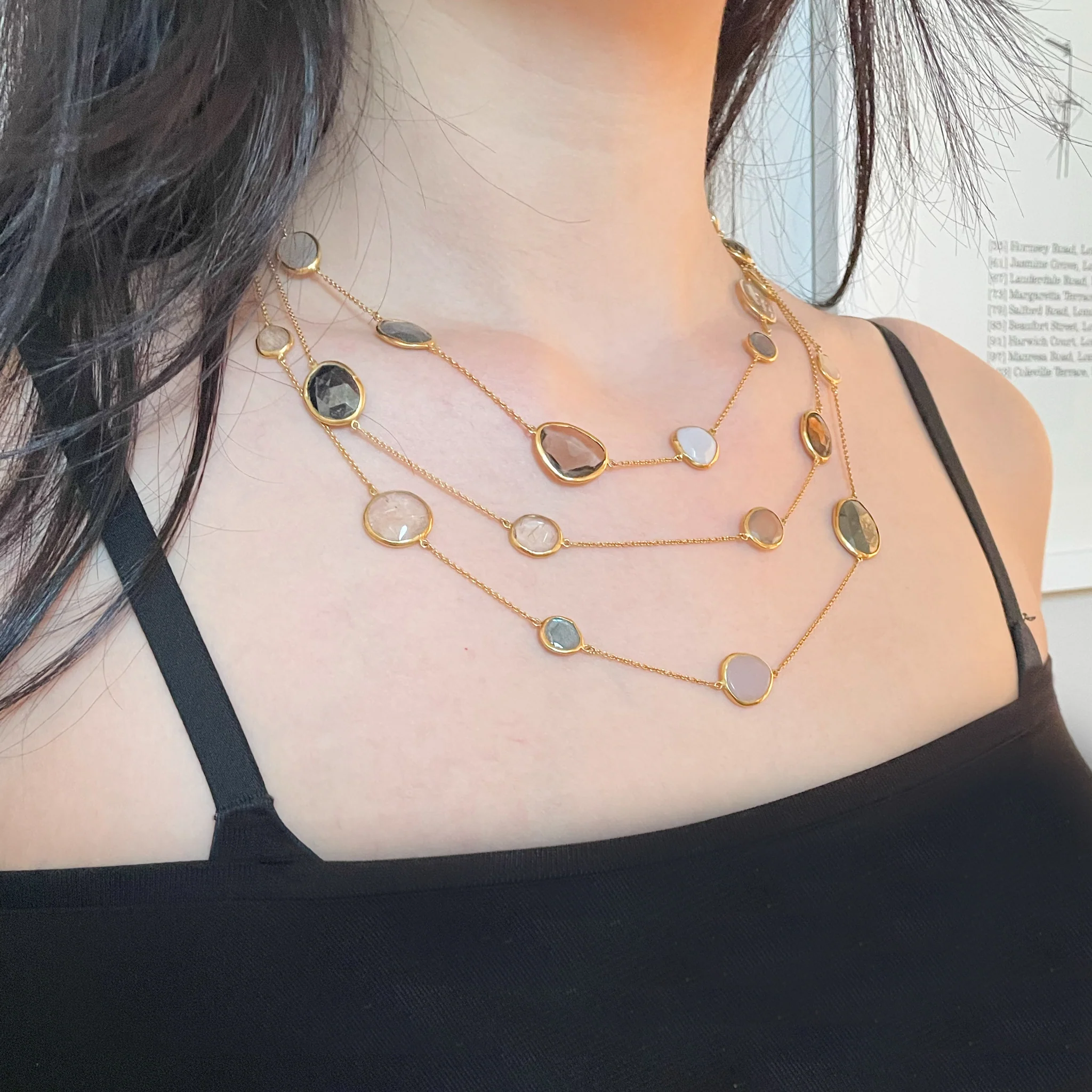 Vintage Pippa Small Triple-Strand Gold Necklace with Gemstones - Image 4