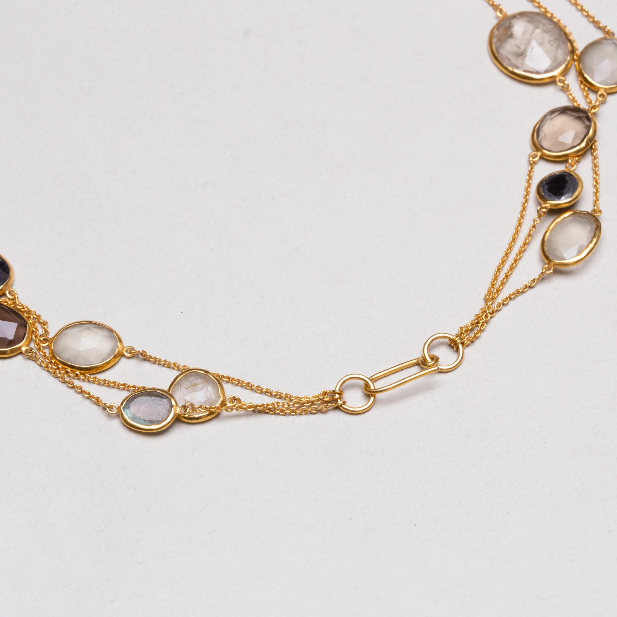 Vintage Pippa Small Triple-Strand Gold Necklace with Gemstones - Image 5