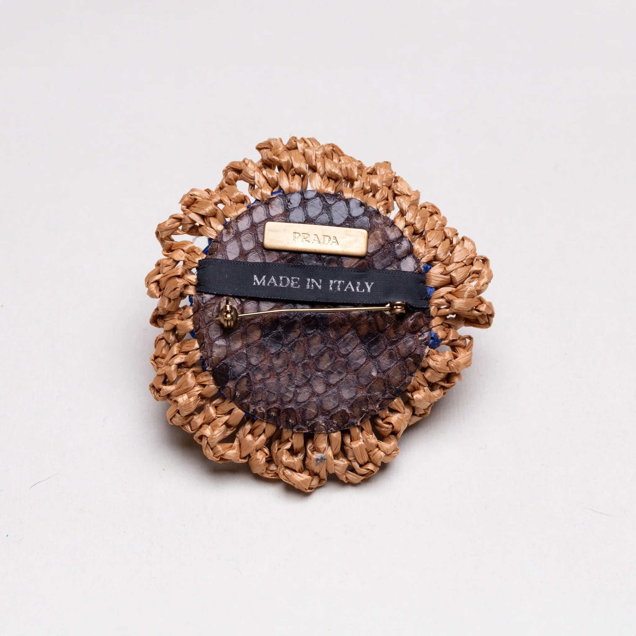 Vintage Prada Woven Raffia Flower Brooch - Image 3