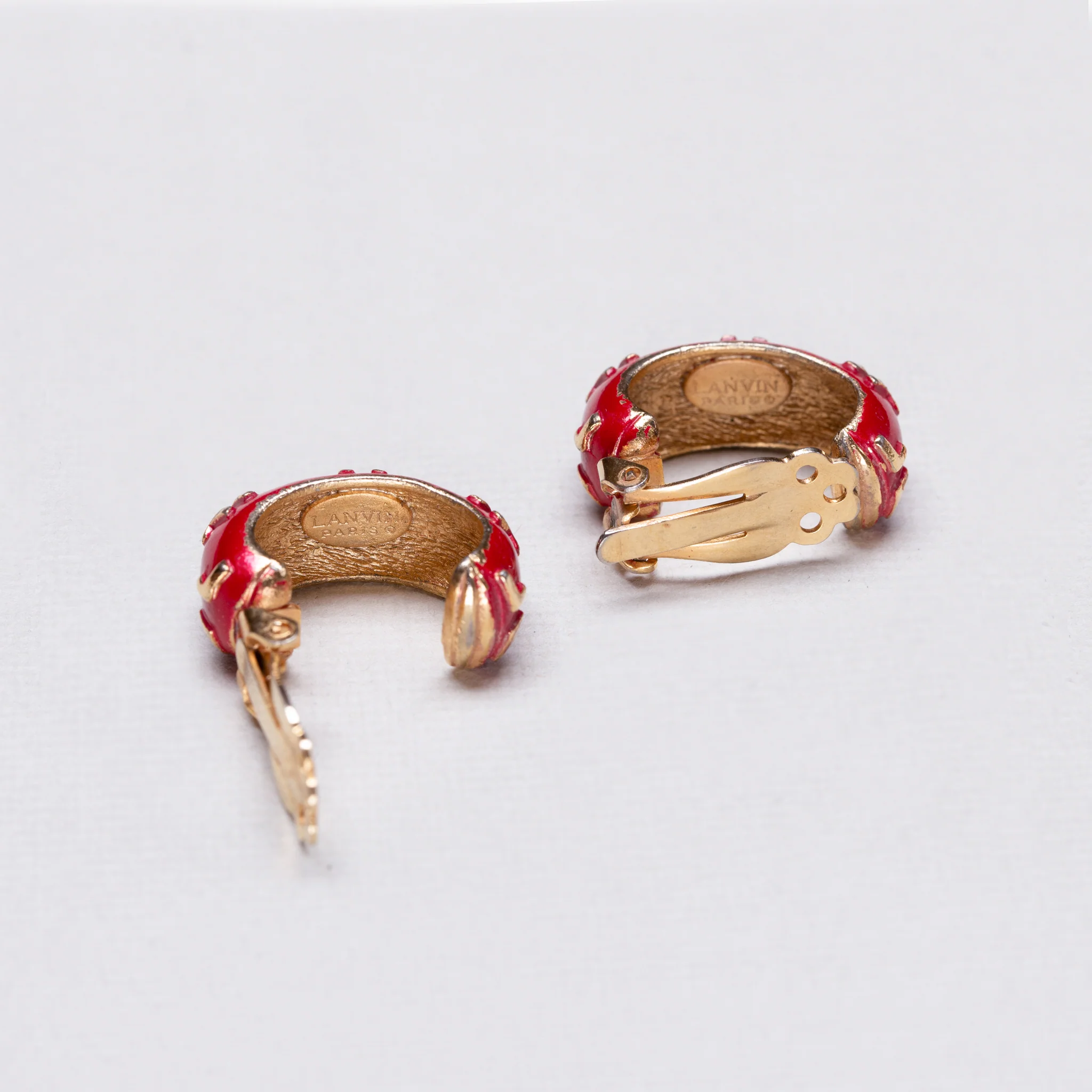 Vintage Lanvin Red Enamel and Gold Clip-on Earrings - Image 2