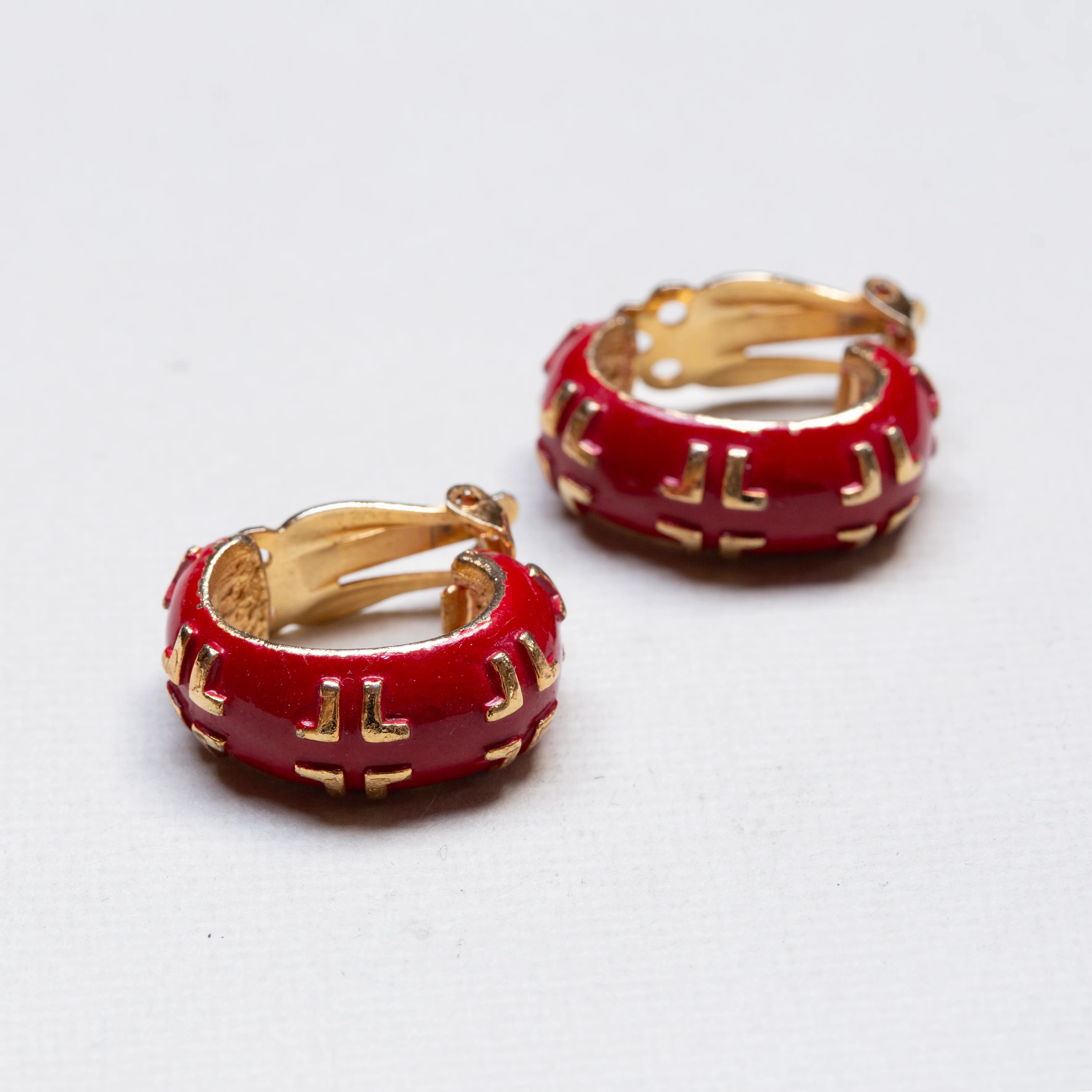 Vintage Lanvin Red Enamel and Gold Clip-on Earrings - Image 3