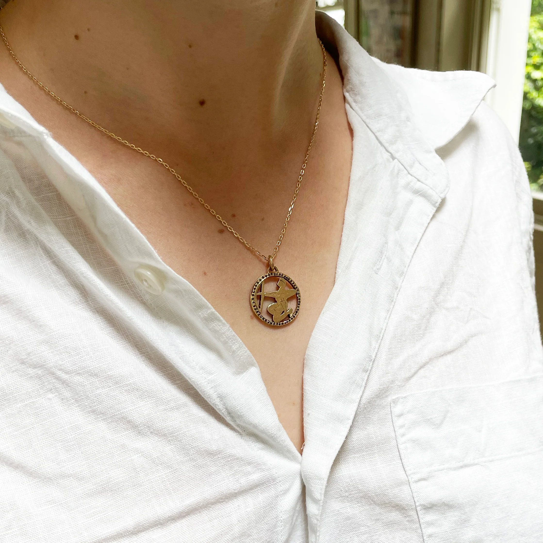 Vintage Sagittarius Charm Pendant with Black Diamonds - Image 2