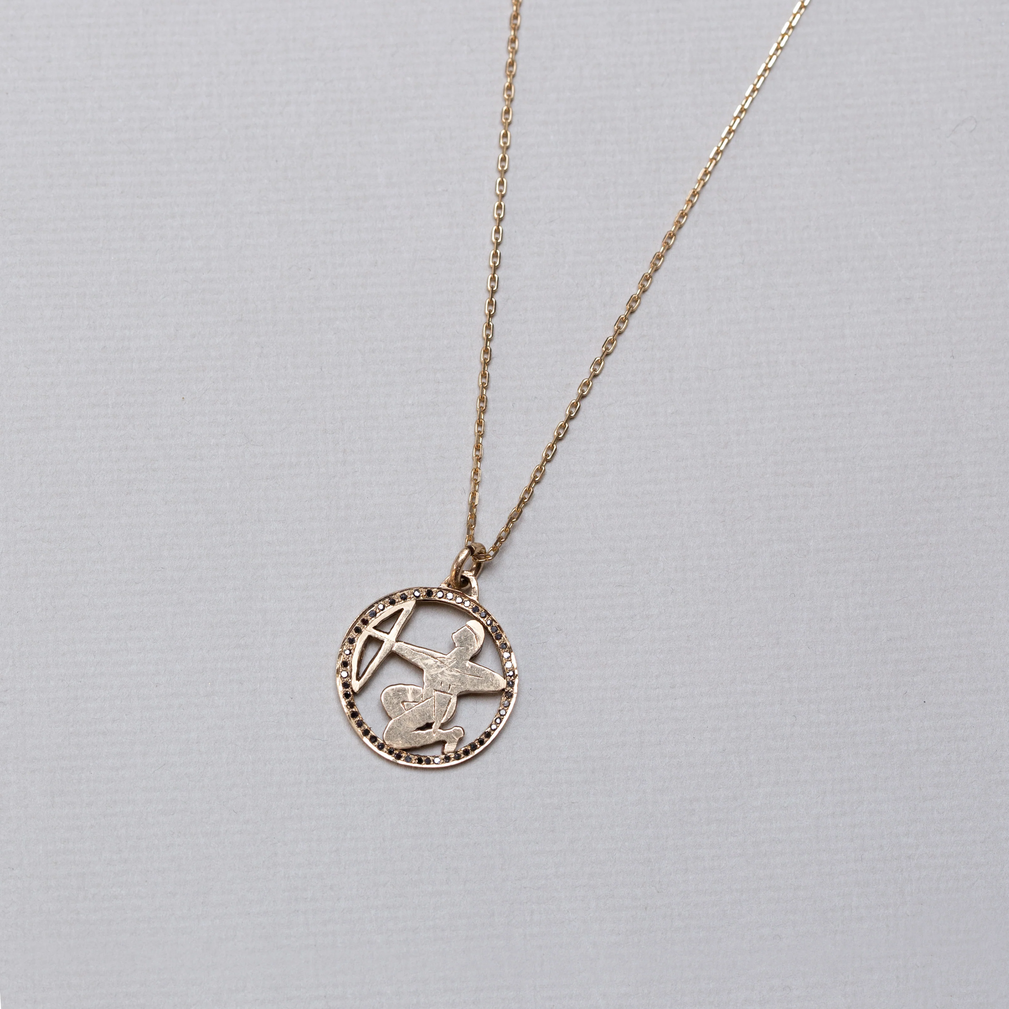 Vintage Sagittarius Charm Pendant with Black Diamonds - Image 3