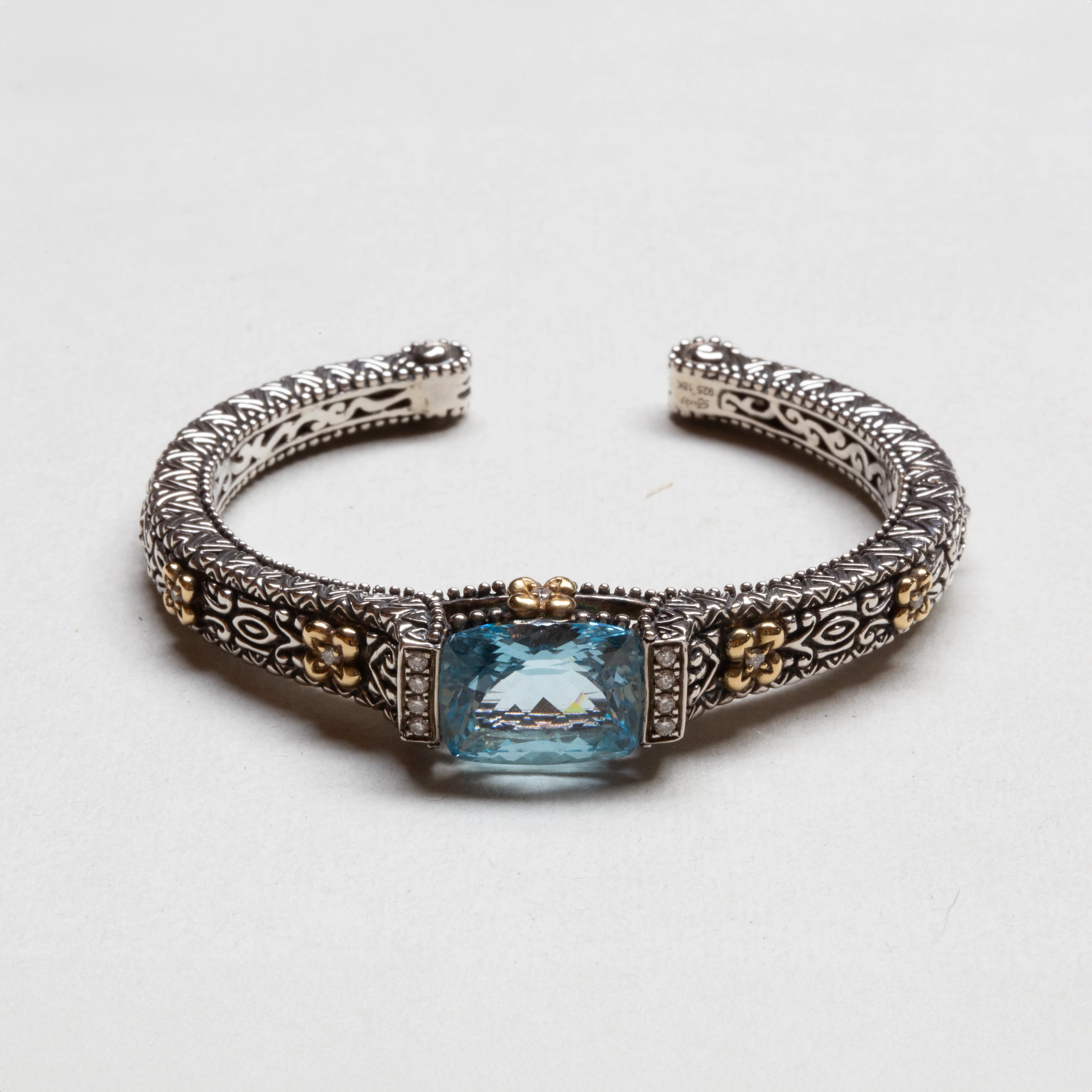 Vintage Silver Bracelet with Blue Topaz and Diamonds - Image 3