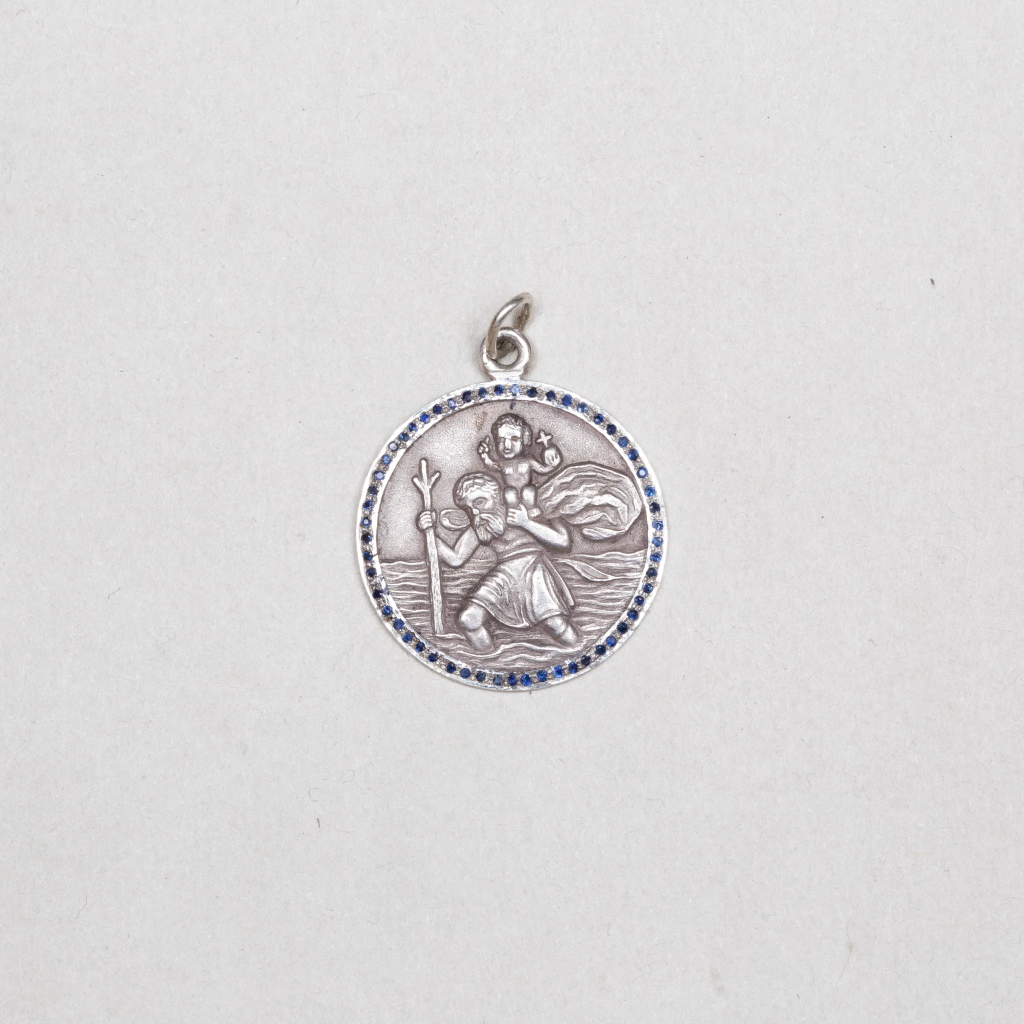 Vintage Silver St. Christopher Charm Pendant with Sapphires #8