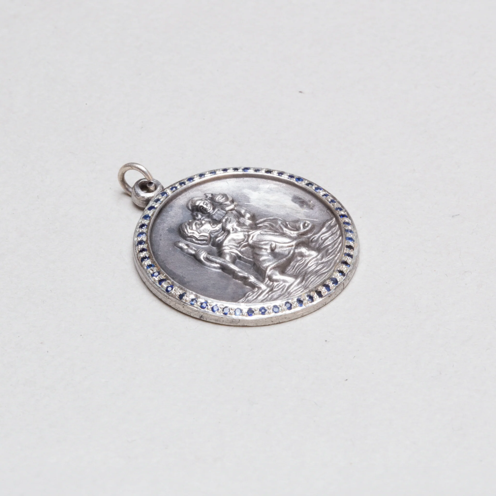 Vintage Silver St. Christopher Charm Pendant with Sapphires #8 - Image 2