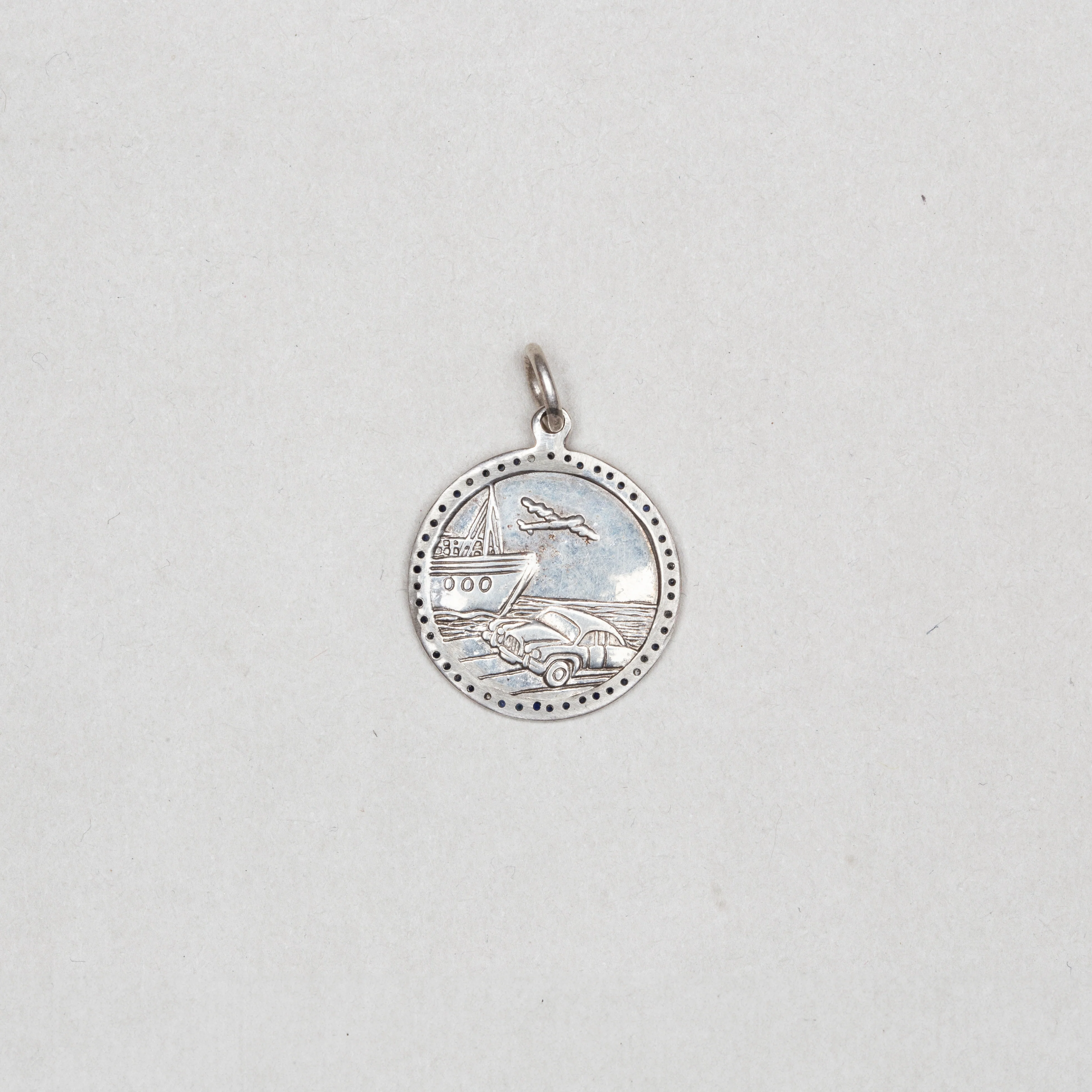 Vintage Silver St. Christopher Charm Pendant with Sapphires #9 - Image 2
