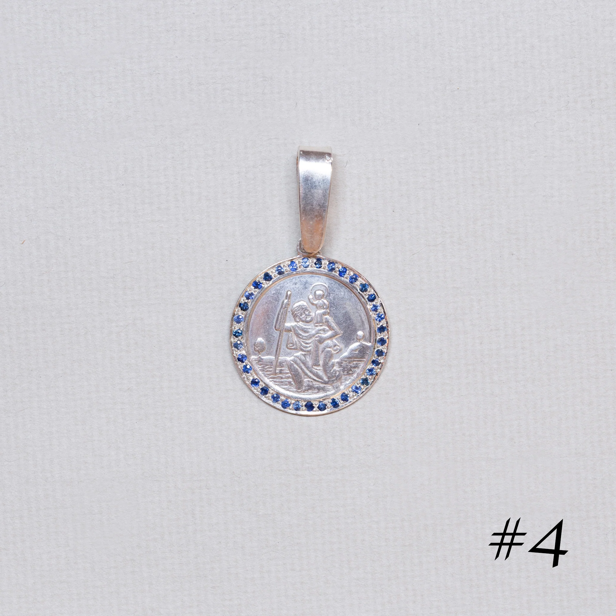 Vintage Silver St. Christopher Charm Pendant with Sapphires #4